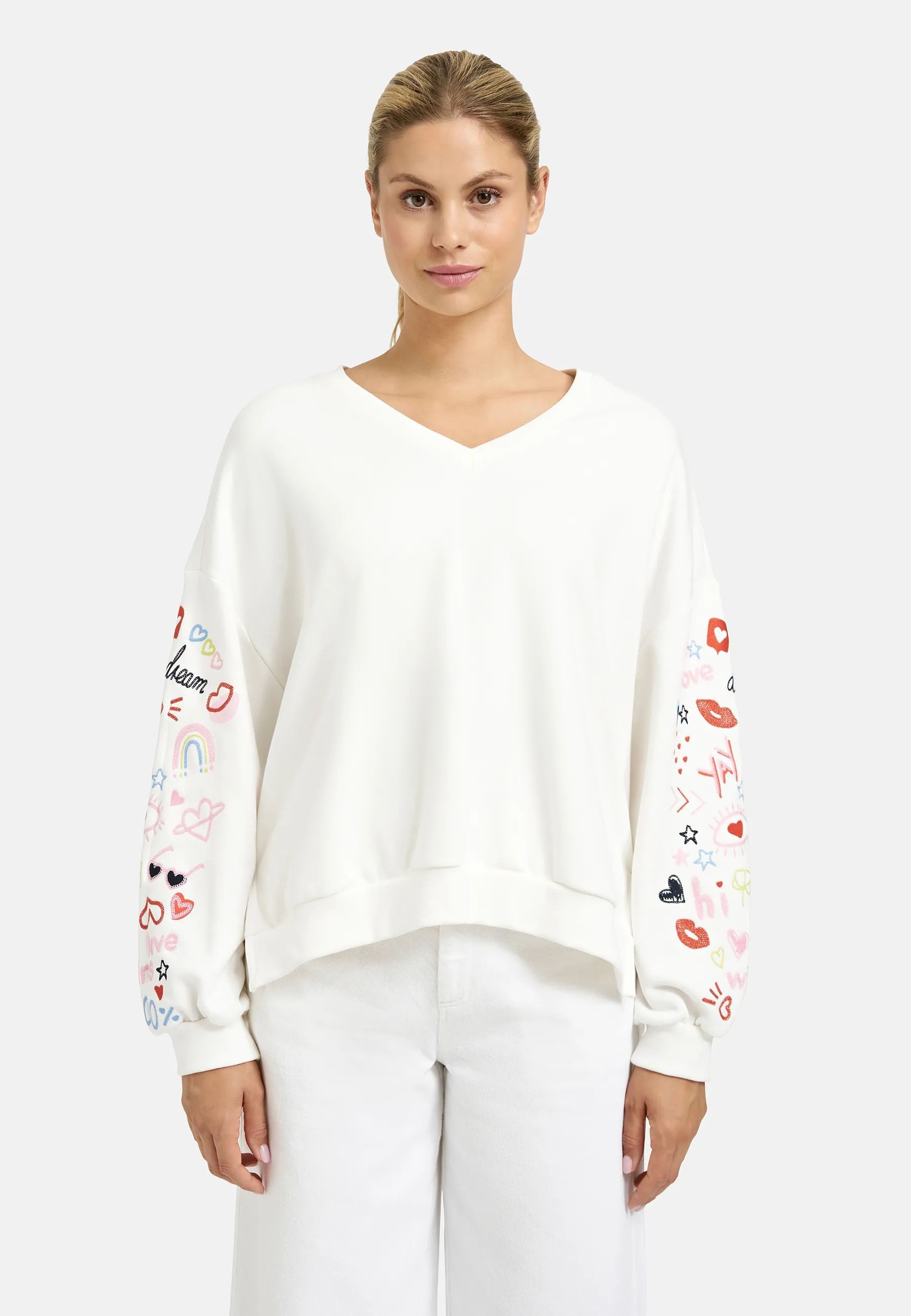 Smith & Soul Sweatshirt mit V-Ausschnitt, Oversize, bestickt