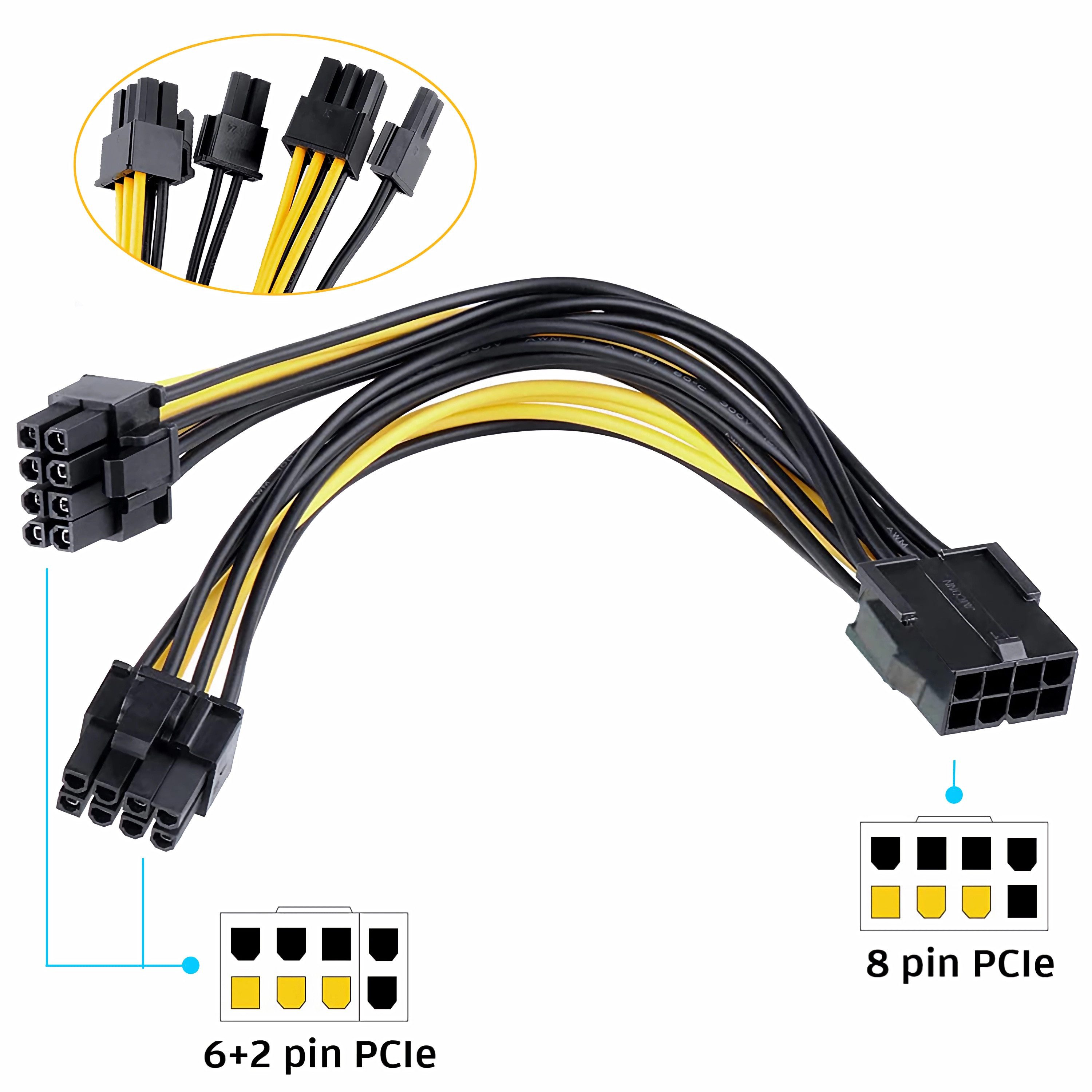 Bolwins L28 8pin PCIe auf 2x 8pin (6+2) Grafikkarte Stromkabel PCI-E Adapter Computer-Kabel, PCI-E 8-Pin (weiblich), 2× PCI-E 6+2-Pin (männlich) (25 cm), Power-Splitter, hohe Flexibilität durch 6+2-Pin-Stecker