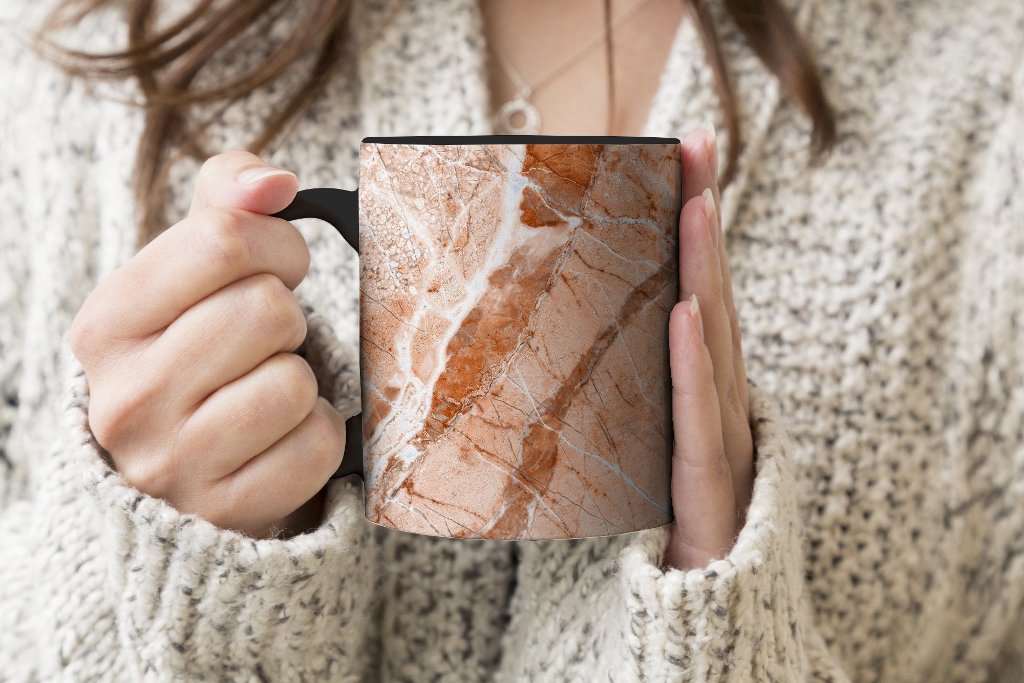 Teetasse, Kristall Orange Tasse MuchoWow Kaffeetassen, - Granit Keramik, - Farbwechsel, Geschenk Zaubertasse, Weiß, -