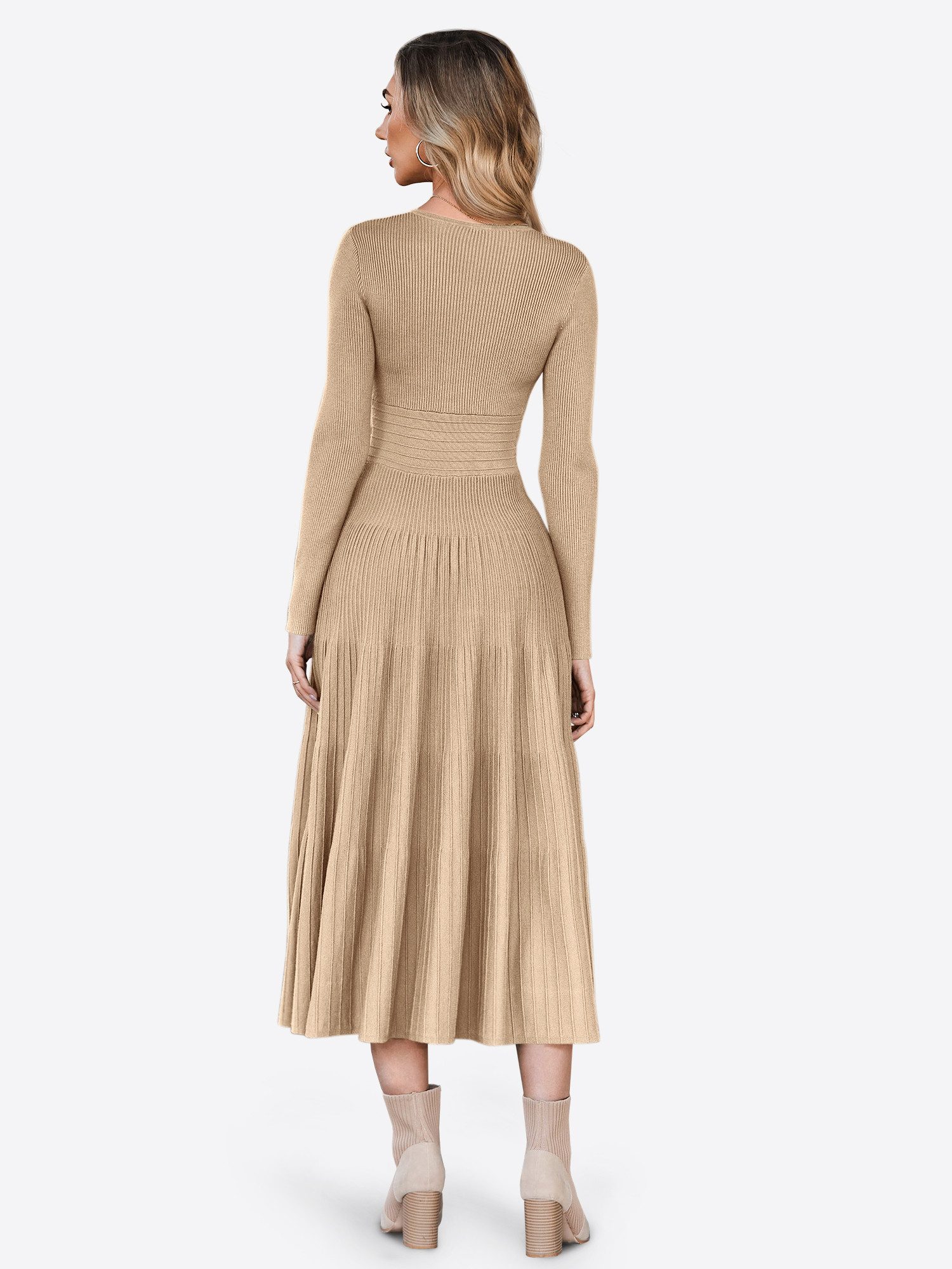 Imily Bela Strickkleid Damen Langarm Midi Pullover Kleid Wrap V-Ausschnitt (Packung, 1-tlg., 1per-Pack) Faltenrock