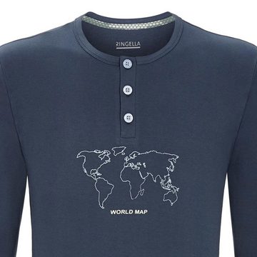 Ringella Pyjama Herren Langarm 'World Map' 2541201, Dark Petrol