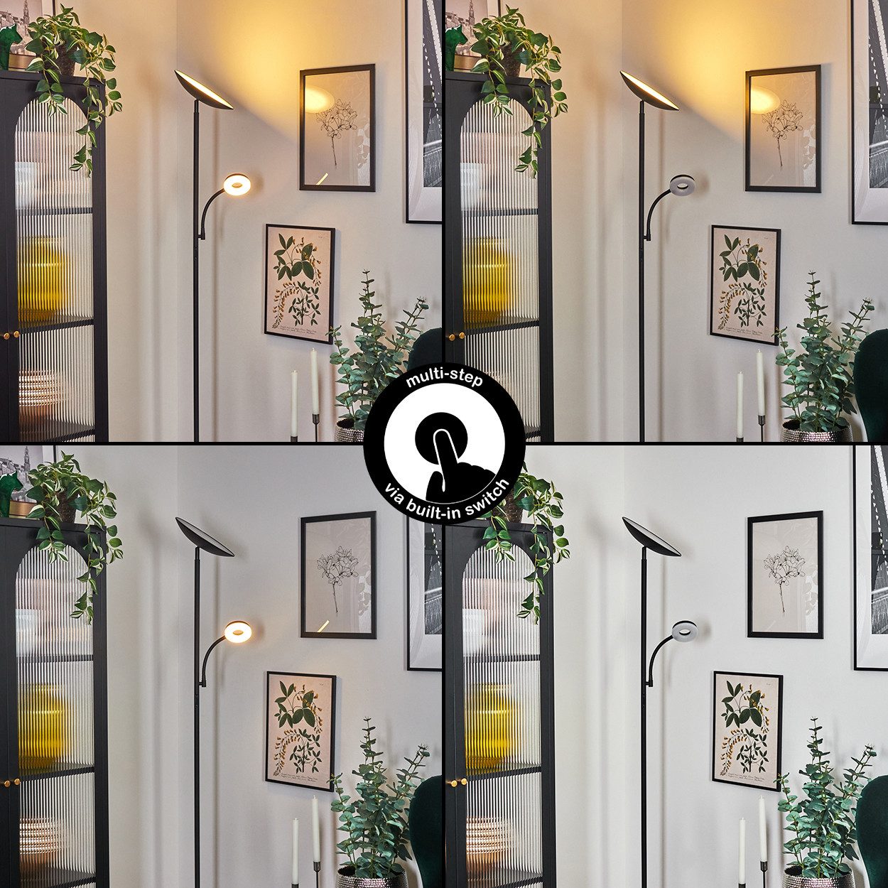 hofstein Stehlampe dimmbare Stehlampe aus Metall/Kunststoff in Schwarz/Weiß, ohne Leuchtmittel, verstellbar, im modernen Design, Touchdimmer, CCT, 187,5 cm