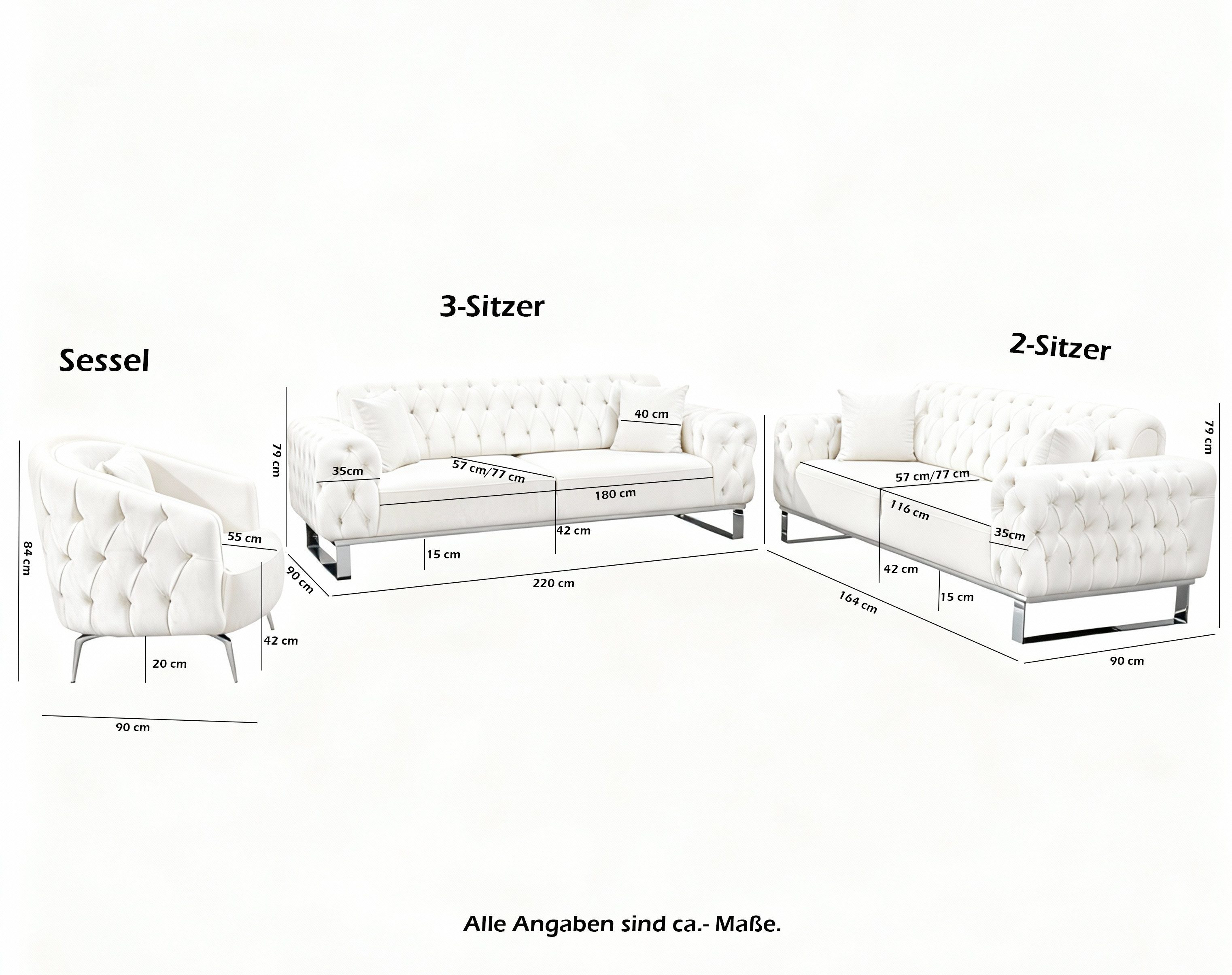Palms-Store Sofa Set Jumeirah 3-Sitzer+2-Sitzer+Sessel in Samtstoff, Spar-Set, in 5 Stofffarben erhältlich