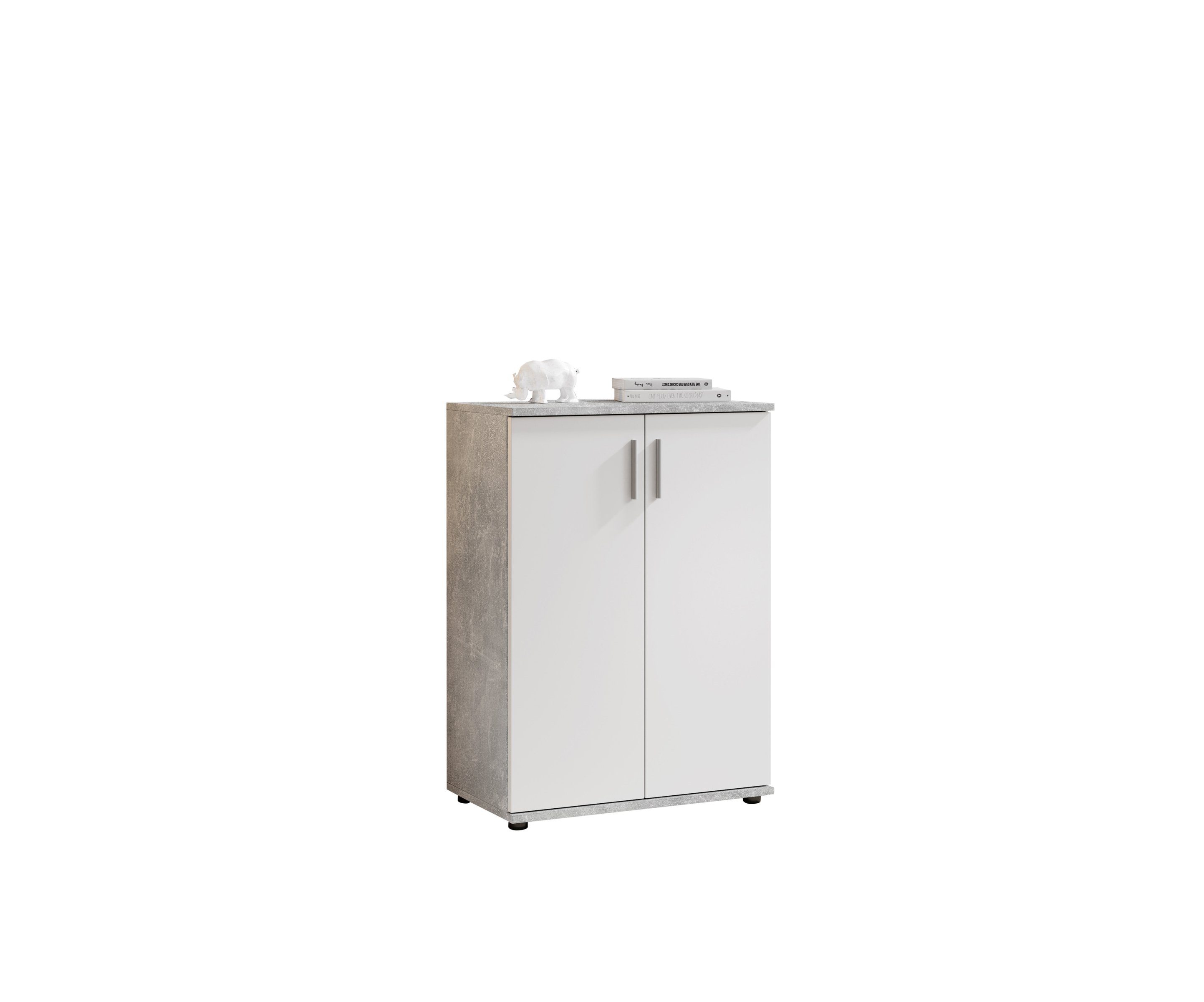 Bega Consult Kommode aus Spanplatte, in Beton/weiß, mit 2 Türen, 1 Einlegeboden (B/H/T 60 x 82 x 35 cm)