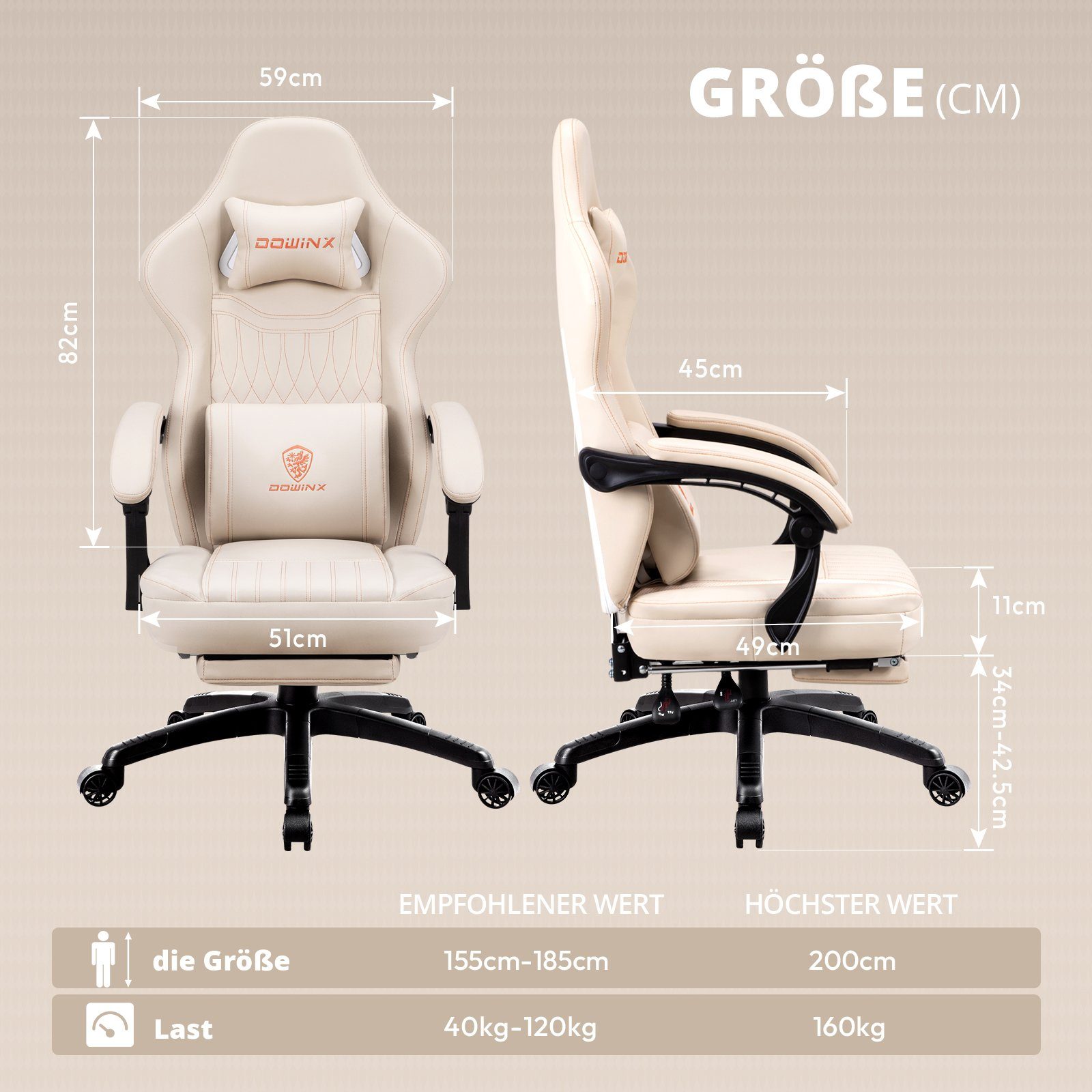 Dowinx Gaming-Stuhl Mit Federkissen, Massage-Lendenwirbelstütze Fußstütze, günstig online kaufen