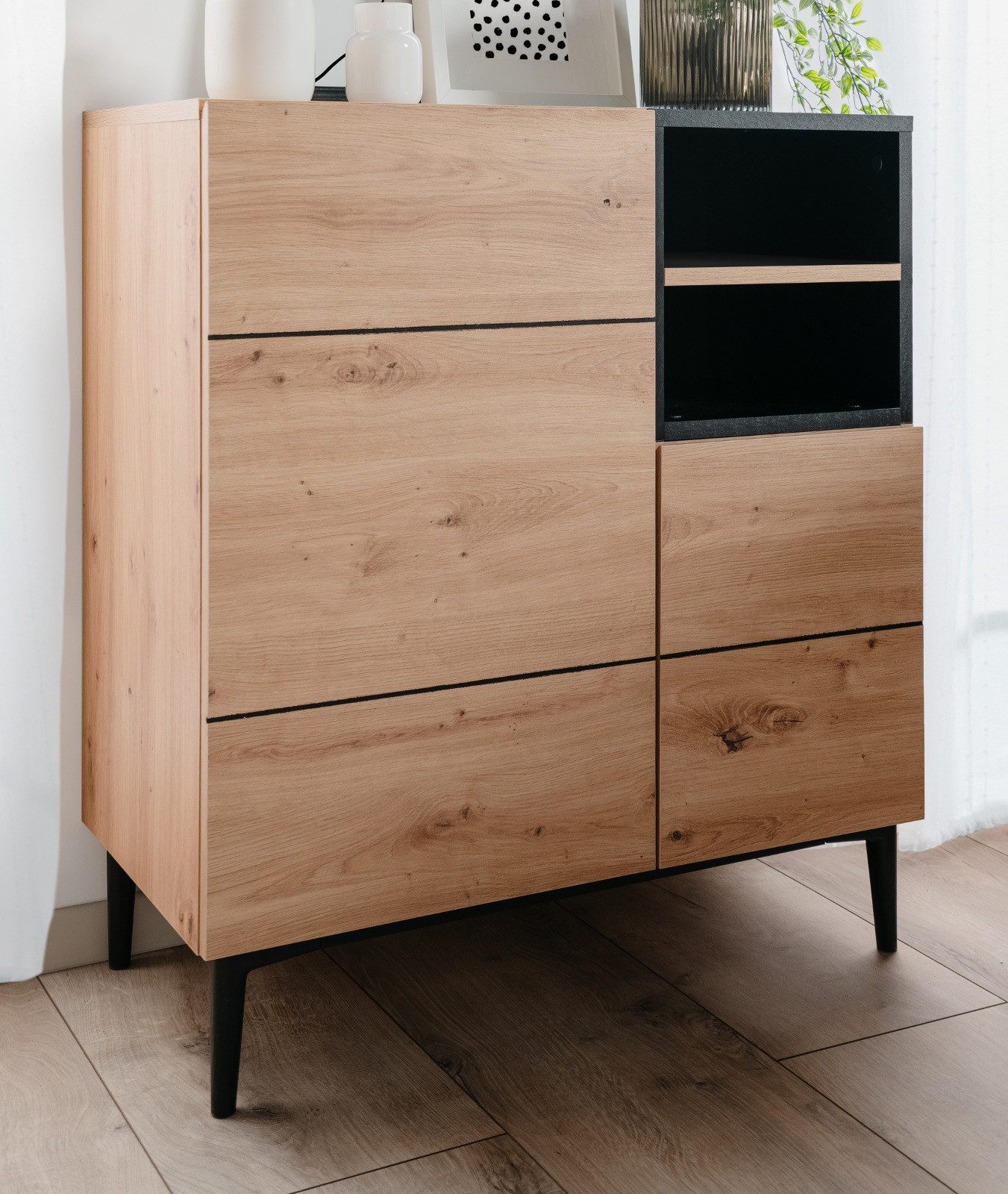 Furn.Design Kommode Liam (Anrichte in Eiche Artisan und schwarz, 80 x 90 cm), modernes Design