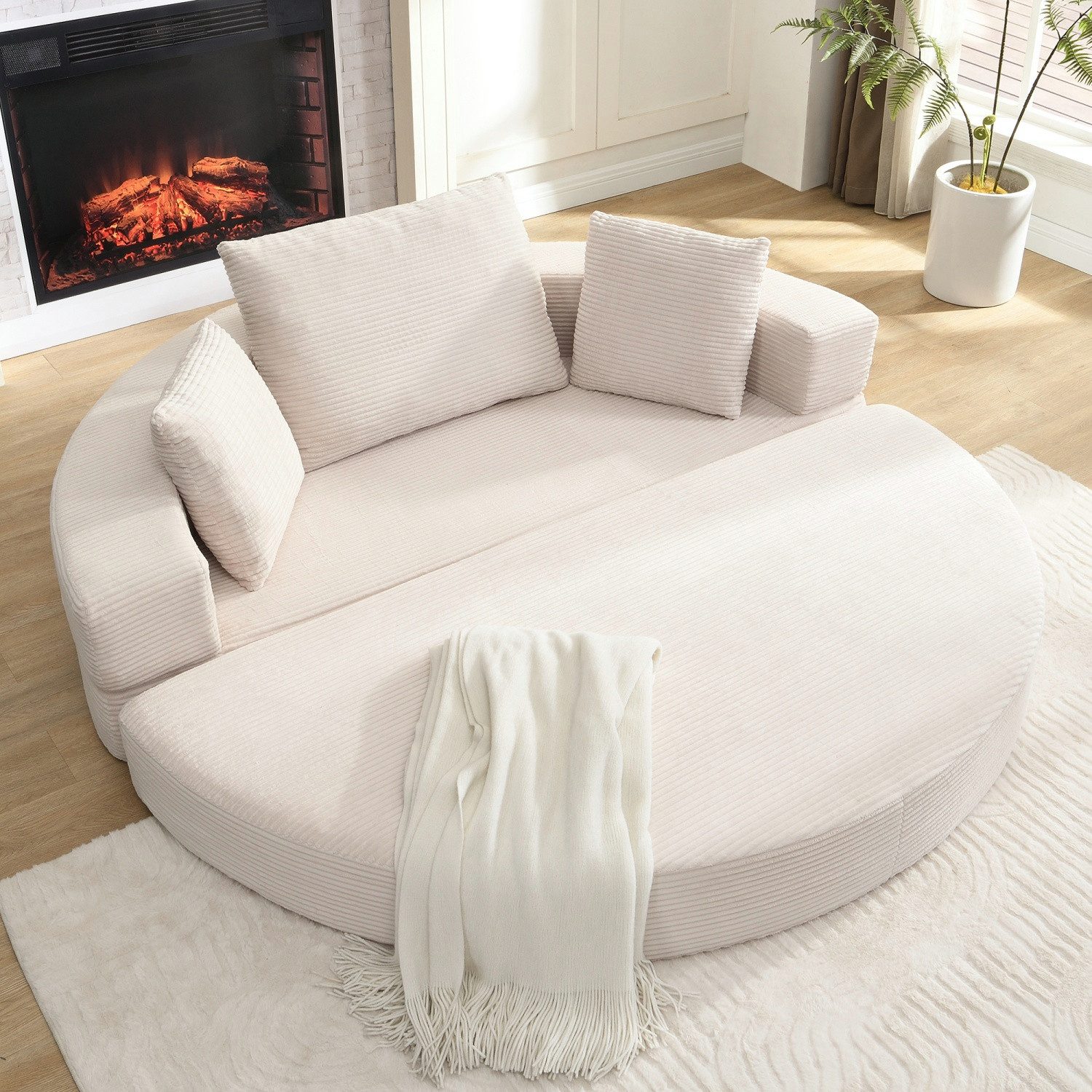 ANYSUN Schlafsofa modulares Sofa, Multifunktionales freistehendes Klappsofabett, Boneless Couch,Ovales Bett mit Kissen, Cordstoff-Bezug, 173 x 176 cm geeignet für Apartments, Wohnzimmer, Schlafzimmer