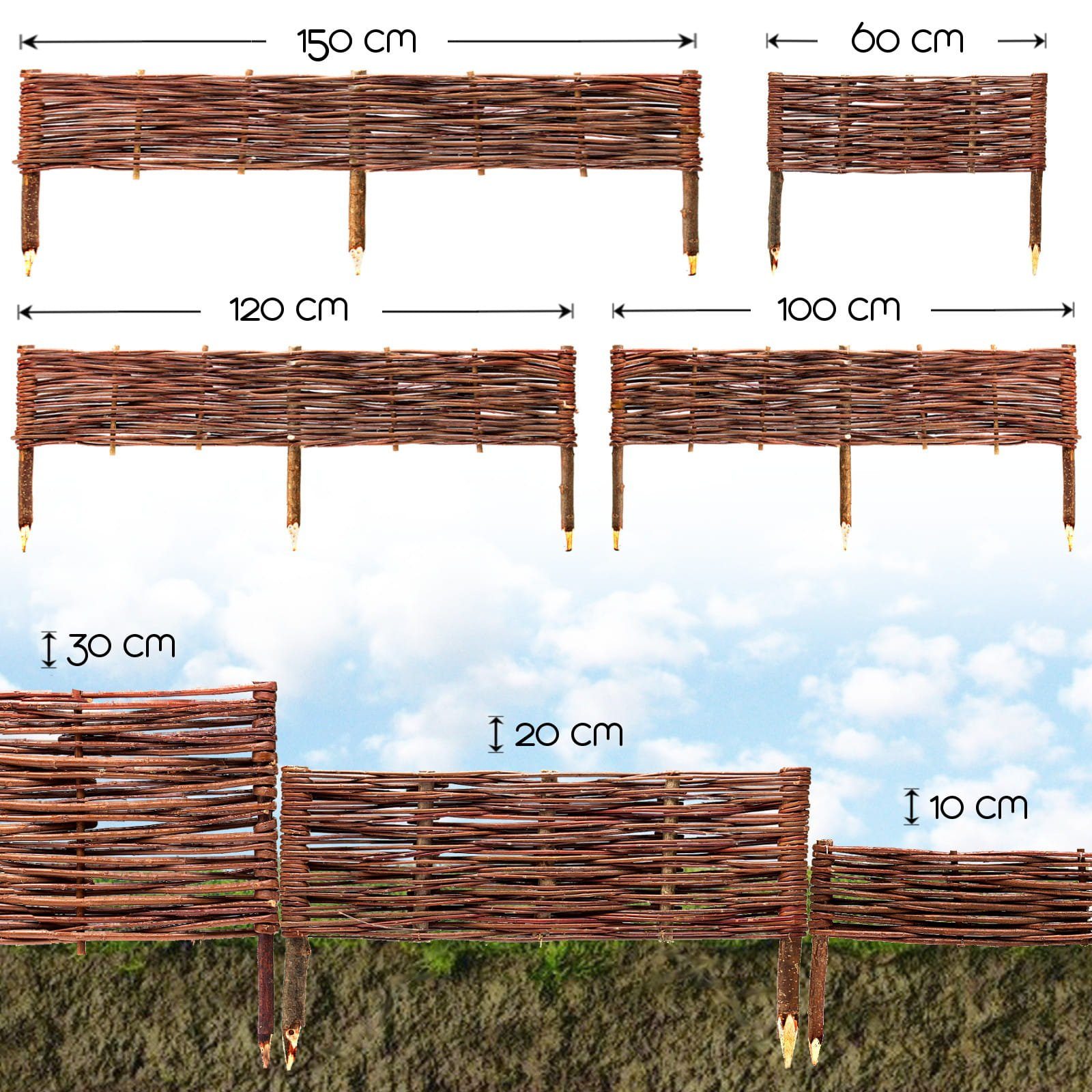 BooGardi Beetumrandung Beeteinfassung Weide, LxH: 60x10 cm, Einzelnes Element, Beetbegrenzung Holz Steckzaun Garten Zaun Weide