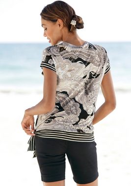 LASCANA Kurzarmshirt mit Paisleyprint und Schleifendetail, V-Ausschnitt, Blusenshirt
