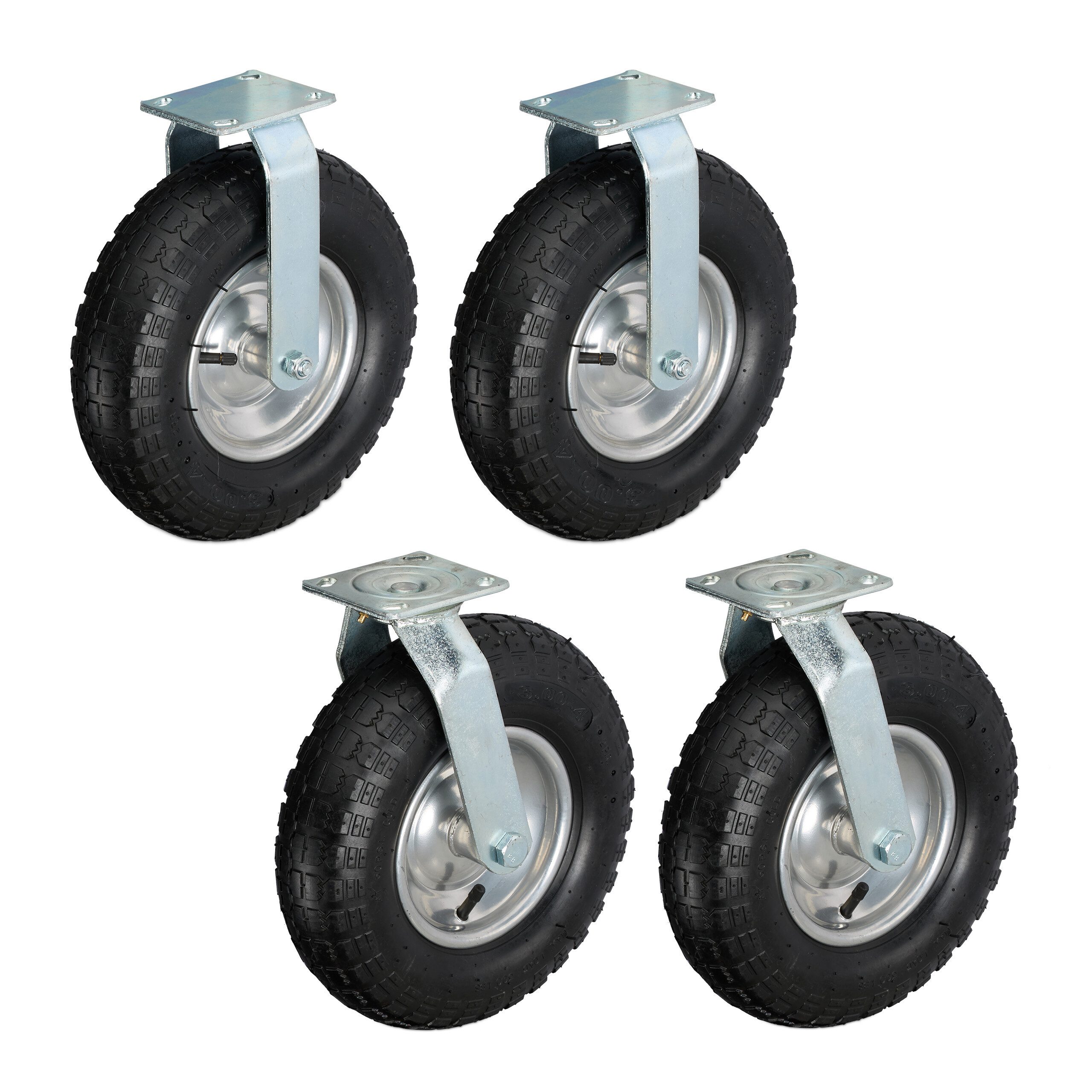 relaxdays Schwerlastrolle Bockrolle und Lenkrolle Set 3.00-4, (Set), Schwarz-Silber