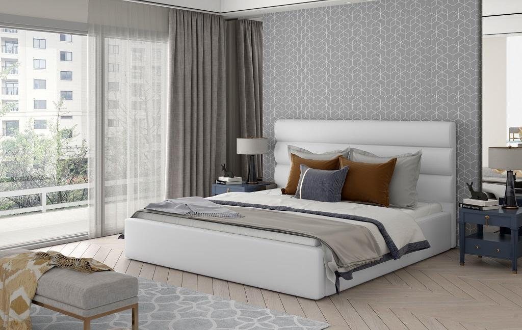JVmoebel Bett Designer Beiges Polsterbett Ehebett Doppelbett Schlafzimmer Möbel (Bett), Made in Europe Weiß