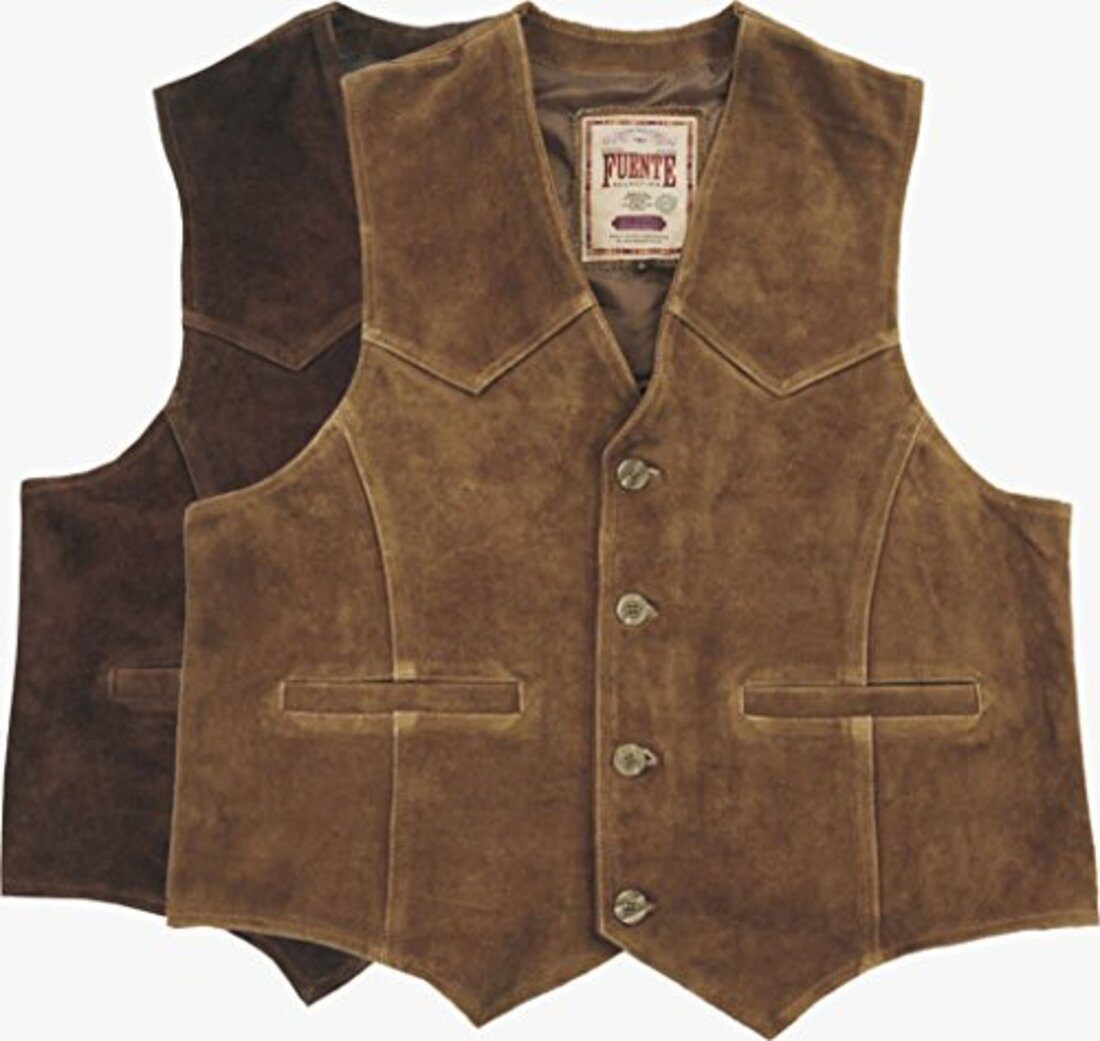 Fuente Leather Wears Lederweste Hochwertige Herren Lederweste aus Veloursleder, braun, Camel