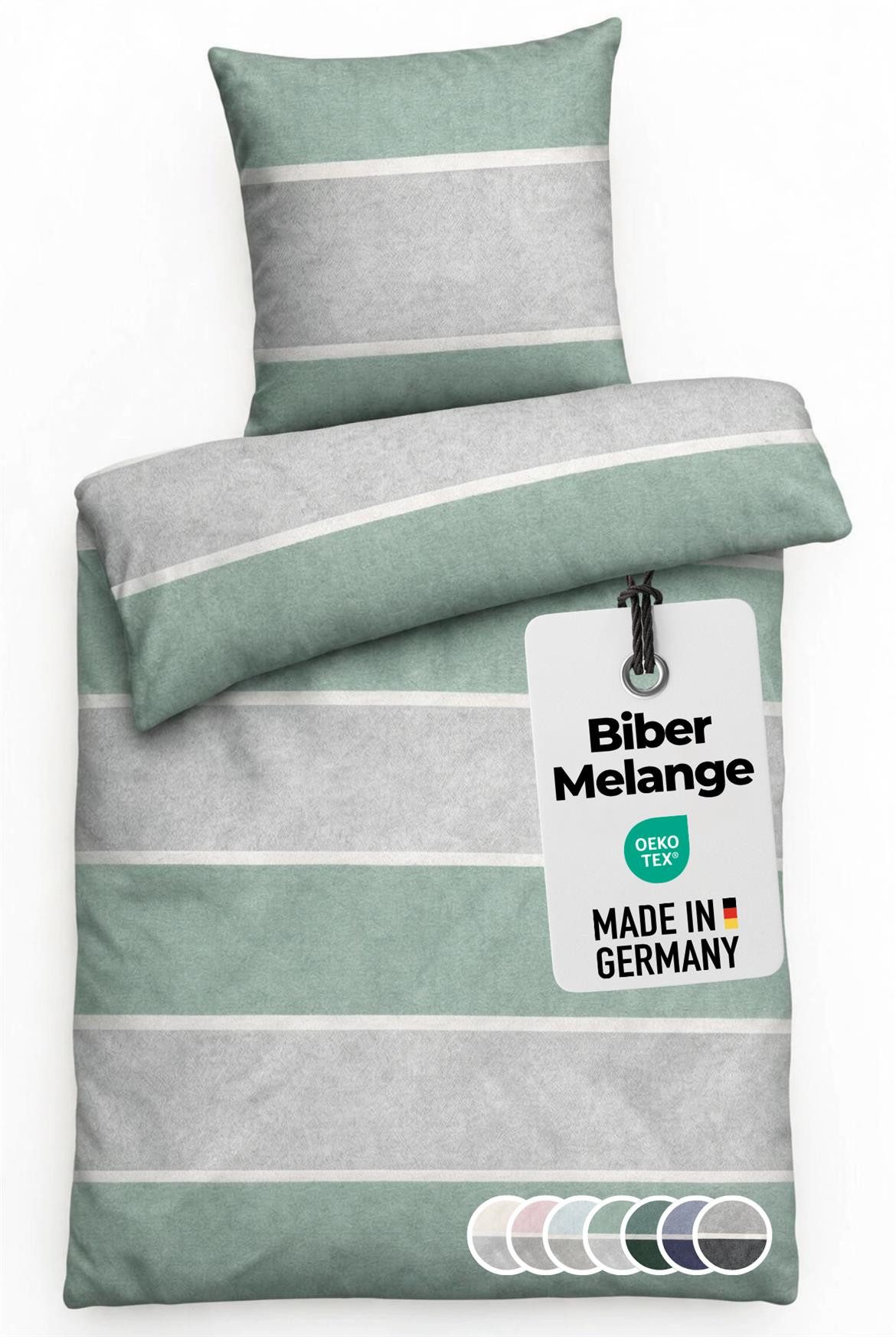 Carpe Sonno Bettwäsche Biber Flauschige Bettwäsche Winter Flanell Baumwolle 135x200 / 155x220, Biber, 2 teilig, MADE IN GERMANY - Warme Kuschelbettwäsche - 135 x 200 - Salbei Grau