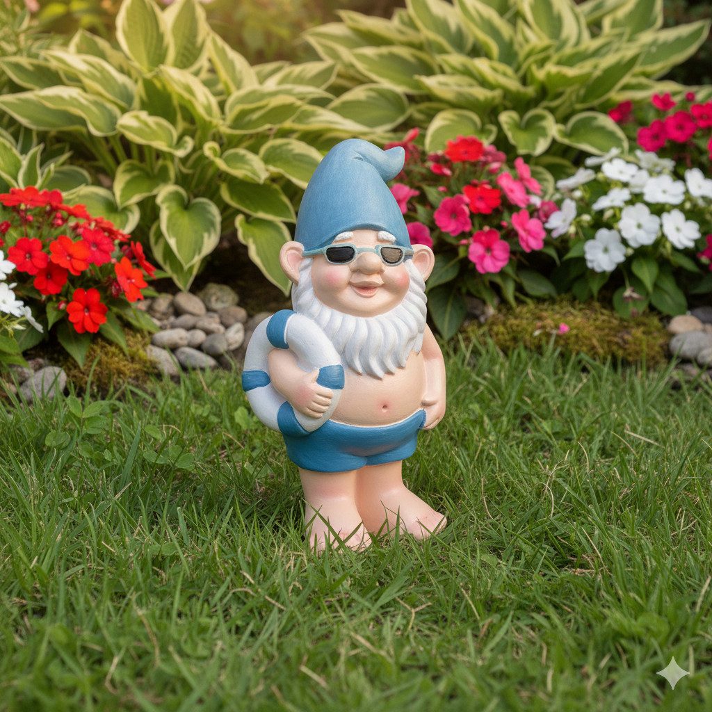 mucHome Gartenzwerg Strandzwerg mit Sonnenbrille Gnom Wichtel für den Garten Gartendeko