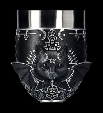 Figuren Shop GmbH Becher Kelch Gothic Katze - Malpuss - Becher Fantasy Dekoration schwarz 200ml, Kunststein (Polyresin), Edelstahl