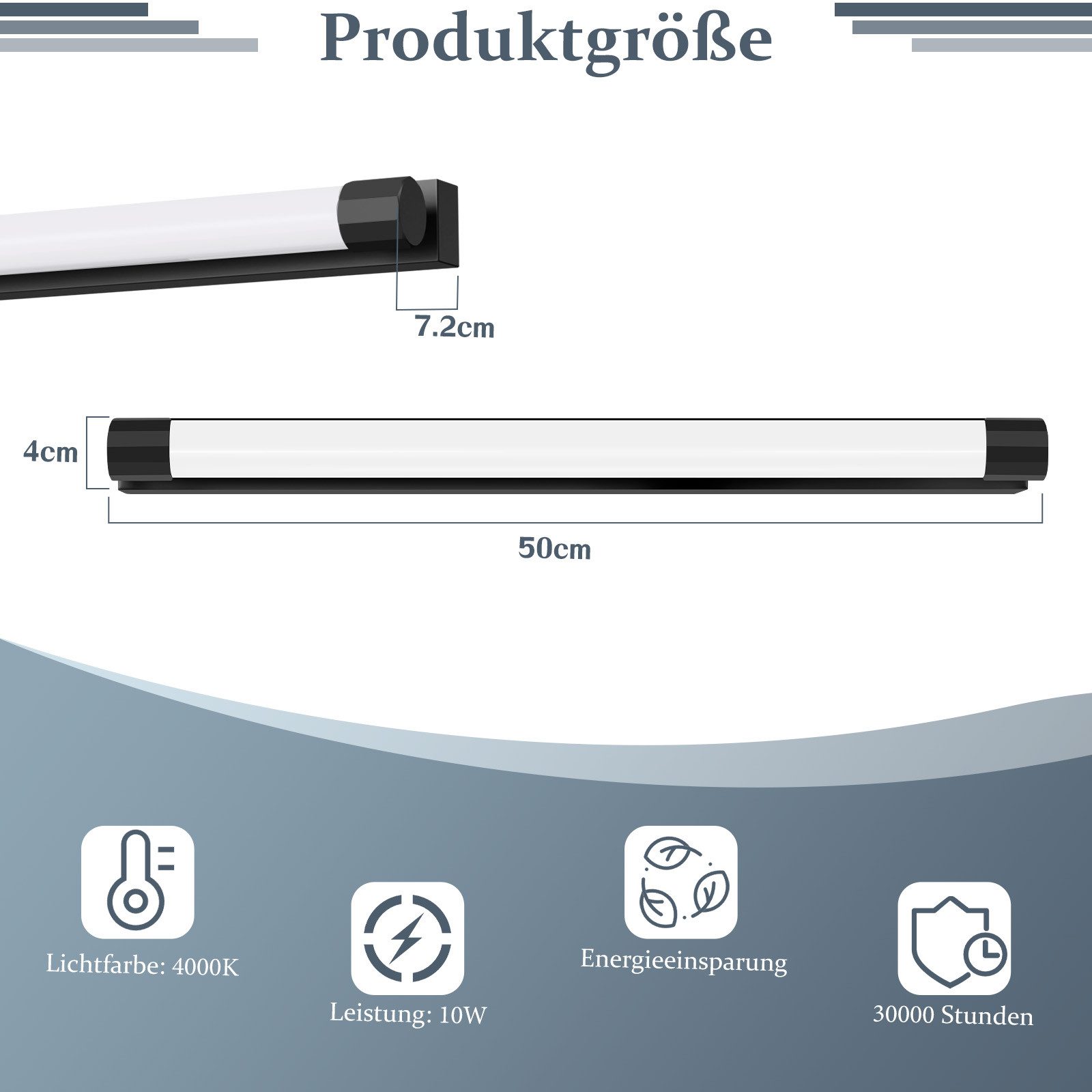 Nettlife LED Spiegelleuchte Schwarz Moderne Badezimmerleuchte 50cm10W 3000/4000K, LED fest integriert, für Flur Wohnzimmer Badezimmerspiegel