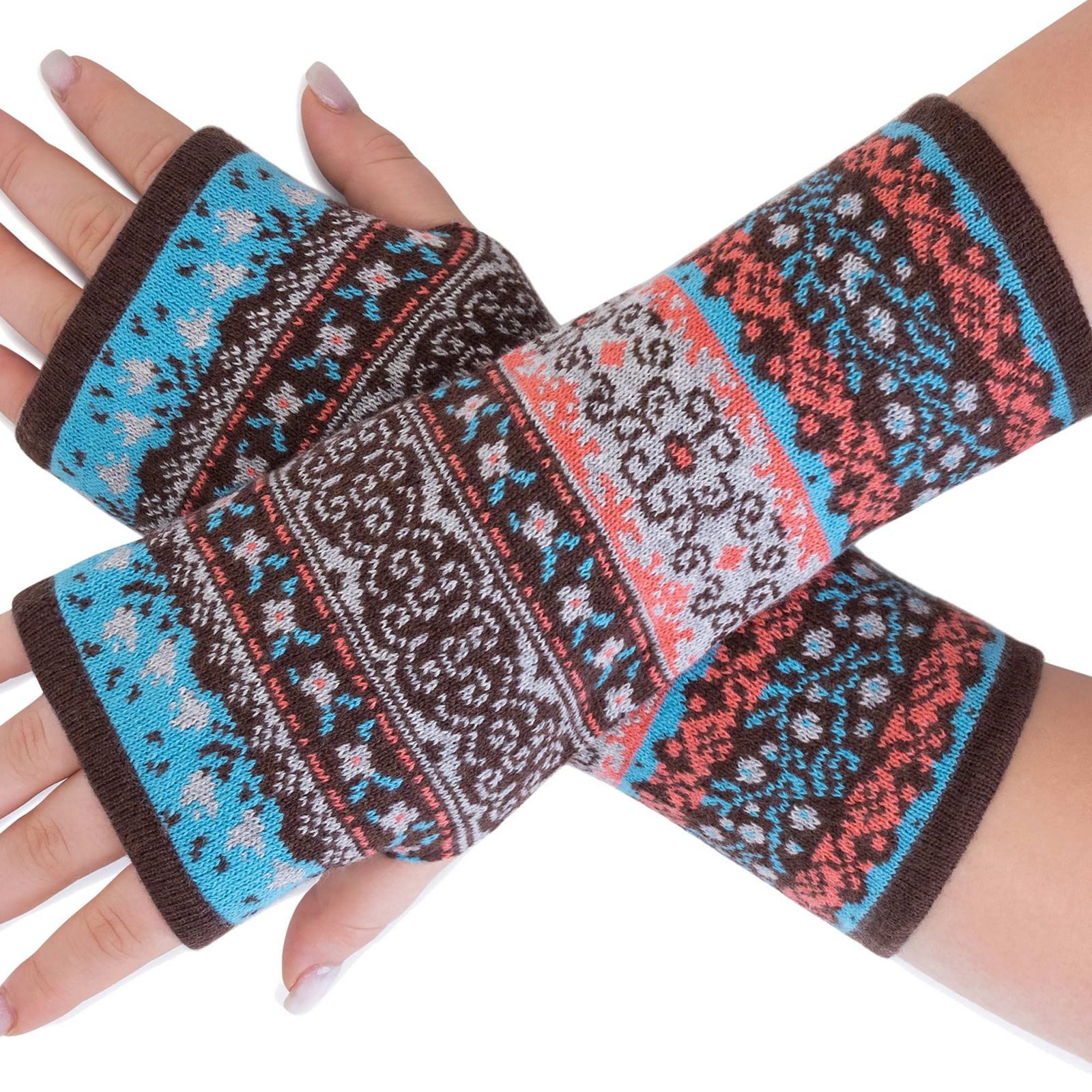ALMHUBER Armstulpen Armstulpen Handwärmer Handschuhe Pulswärmer extrafeiner Jacquardstoff