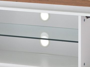 möbelando TV-Board Lisa, Puristisches TV Lowboard inkl. effektvolle LED Beleuchtung unter der 6 cm massiven Oberplatte dimmbar mit Fernbedienung. Breite 175 cm, Höhe 49 cm, Tiefe 40 cm.