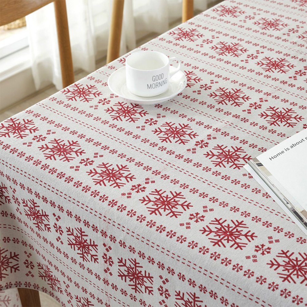 FELIXLEO Tischläufer Weihnachtstischdecke 100*140cm Rentier für Party Schneeflockendruck