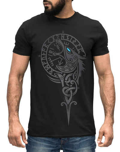 Neverless Print-Shirt Herren T-Shirt Wikinger Kompass Fenriswolf Fenrir Vegvisir Wolf Asgard Valhalla Neverless® mit Print