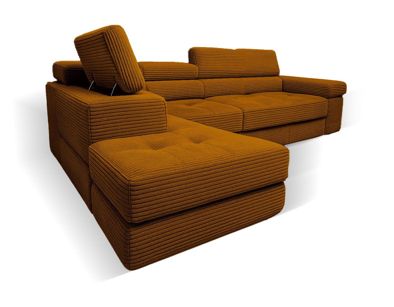 Goldstoff Ecksofa mit Schlaffunktion, Cord Couch für Wohnzimmer - Cord Ecksofa, Cord Sofa VOYAGE 2 Teile, Großer Bettkasten