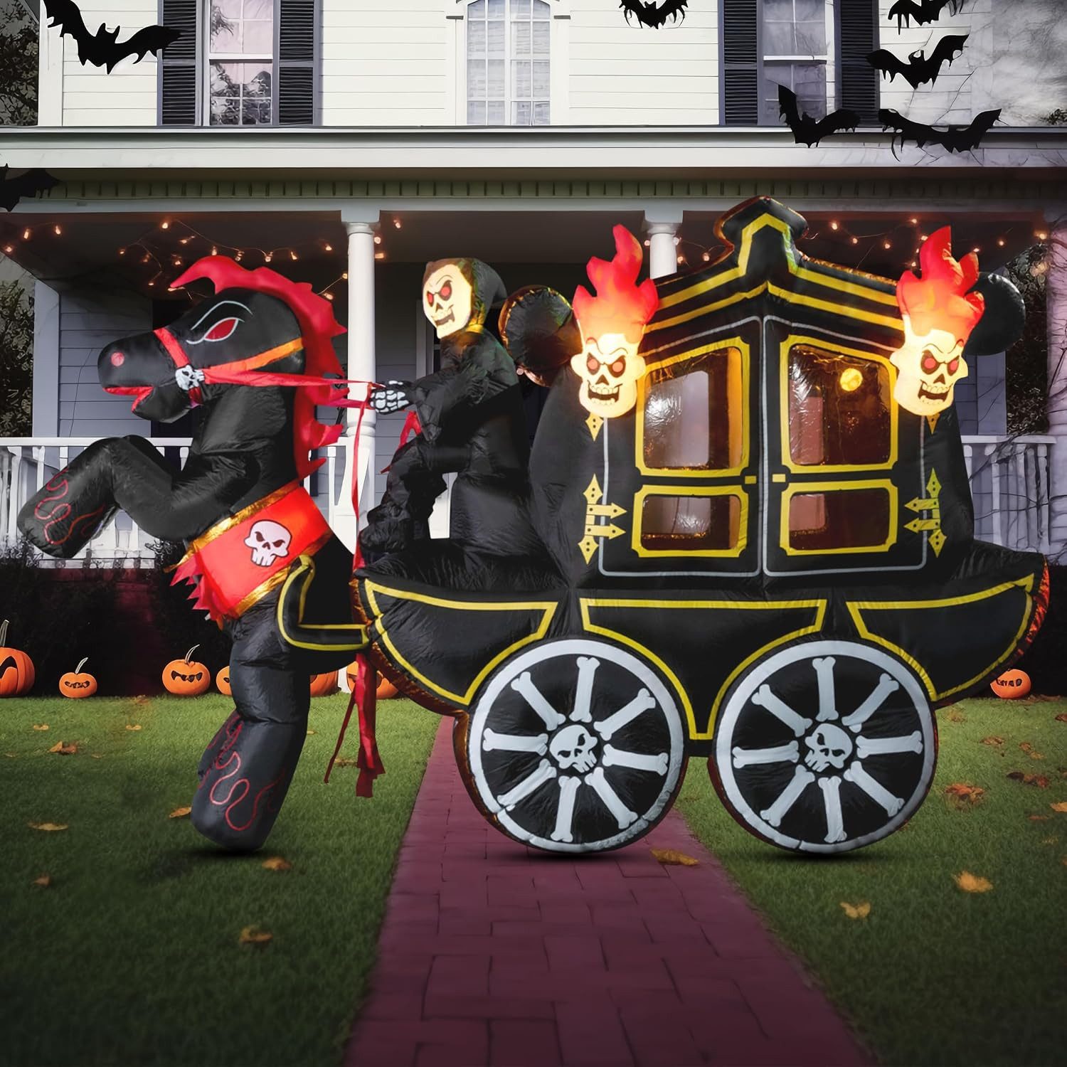Joiedomi Aufblasbares Partyzubehör Joiedomi 12 ft Kutsche Halloween aufblasbar mit LED Vampir