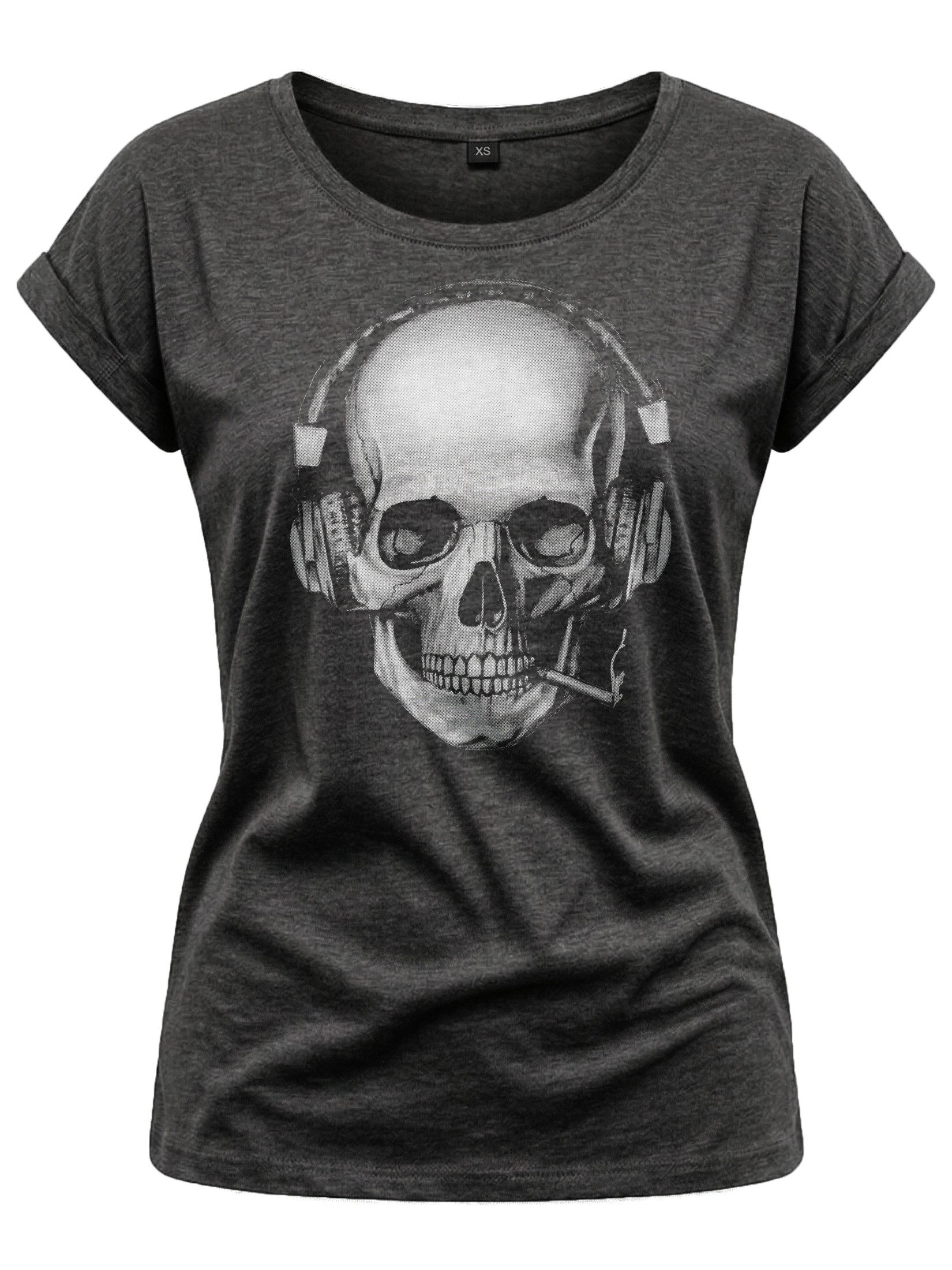MAKAYA Print-Shirt Damen Cooles T-Shirt mit Totenkopf Design Skull Top - Aufdruck Gothic (Kurzarm, Rundhals, Schwarz, Blau, Grau) große Größen