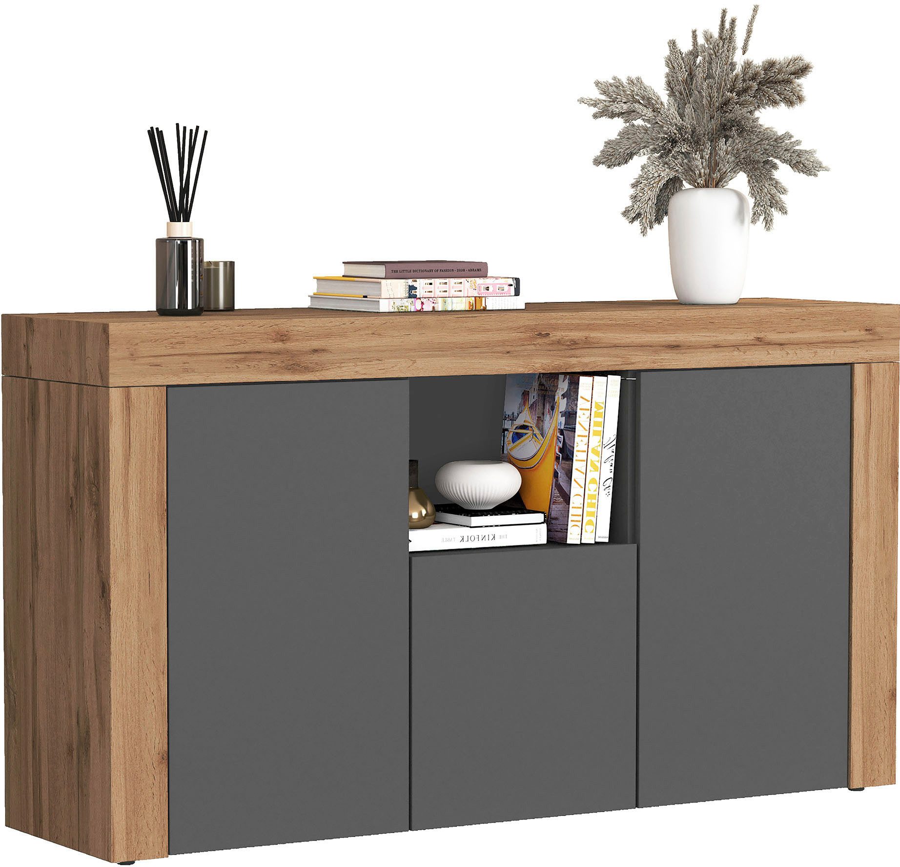 OTTO home Sideboard CHRONOS Breite 155 cm mit 3 Türen, 1 offenes und 6 geschlossene Fächer (1 St), Sideboard,Kommode, Schrank, Grifflos mit Push to Open, Made i – Bild 4 von 5