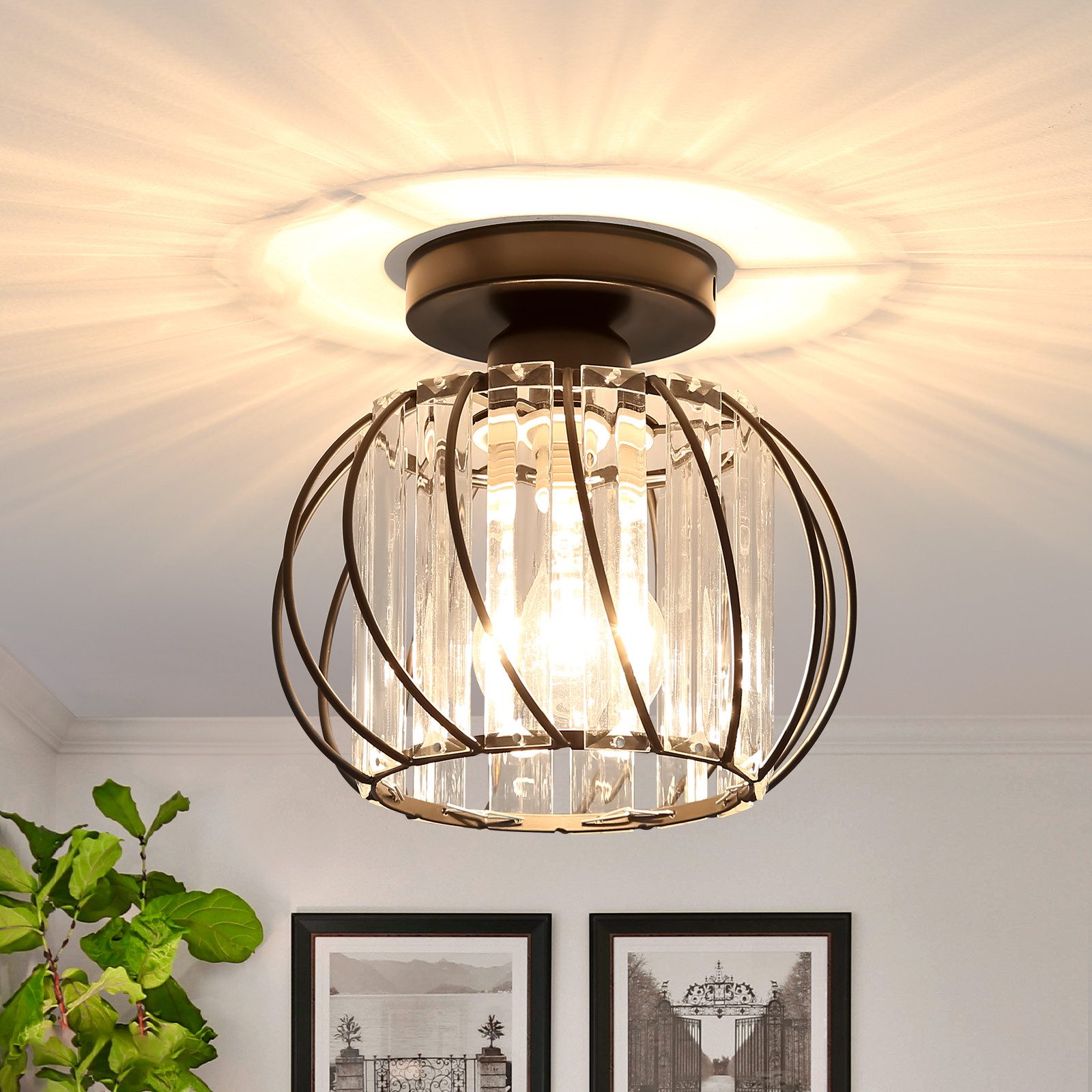 Riserva Dekolicht Kristall Dekolampe,Eisen Deckenlampe,Schwarz/Gold Diagona günstig online kaufen