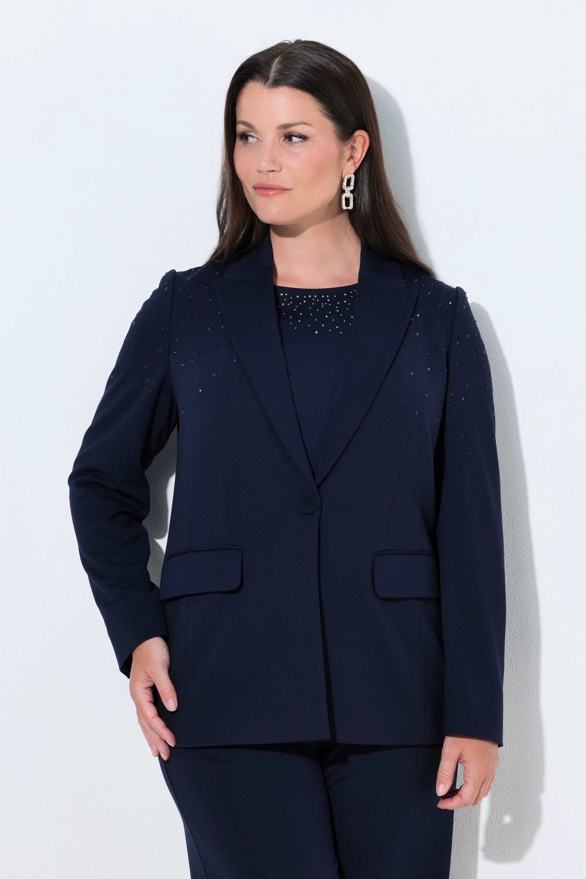 Ulla Popken Blusenblazer Blazer Ziersteine Reverskragen Langarm