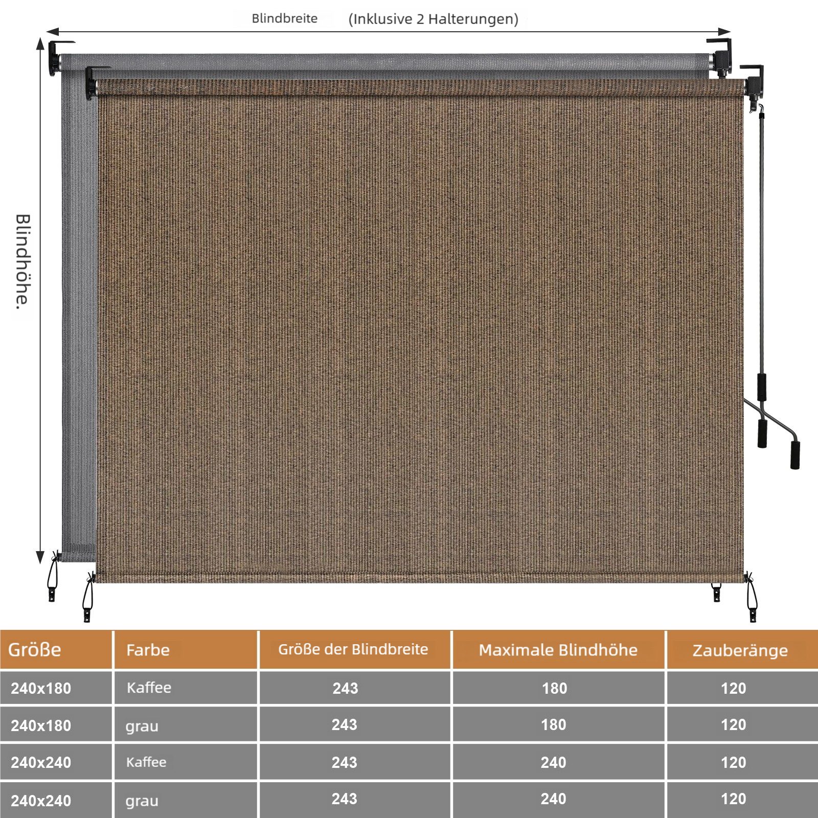 TLGREEN Senkrechtmarkise Vertikalmarkise,HDPE-Schattentuch (für Terrassenpergola,Balkonmarkise, 1-St., Aluminiumrohr mit kabelloser Kurbelbedienung) für Balkon,errasse,Garten,Veranda