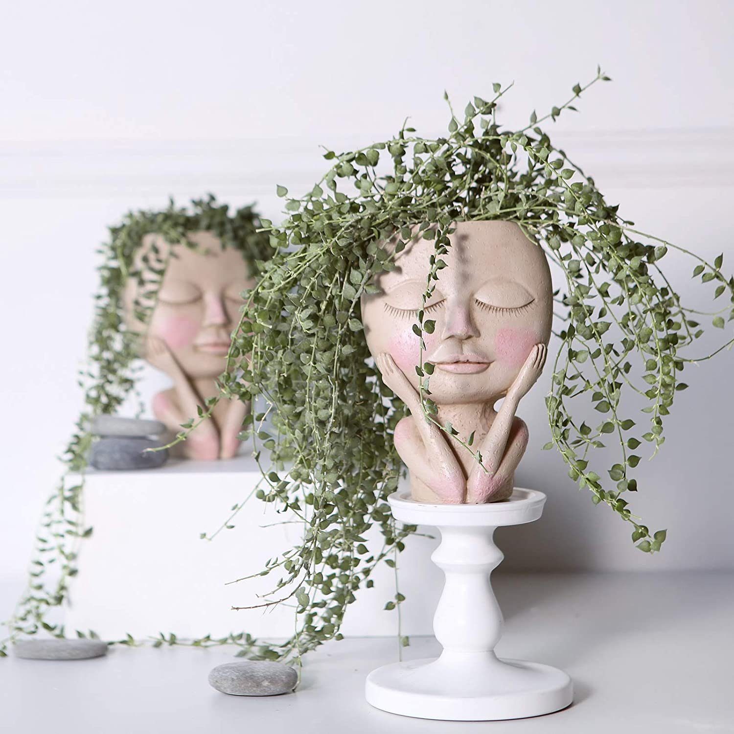 mit Kopf mit Design,Blumentöpfe Hole, Blumentöpfe XDeer Gesicht,Menschlicher menschlicher Gesicht Blumentopf Drainage Design Gesicht,kreative Menschlicher Vase Kopf