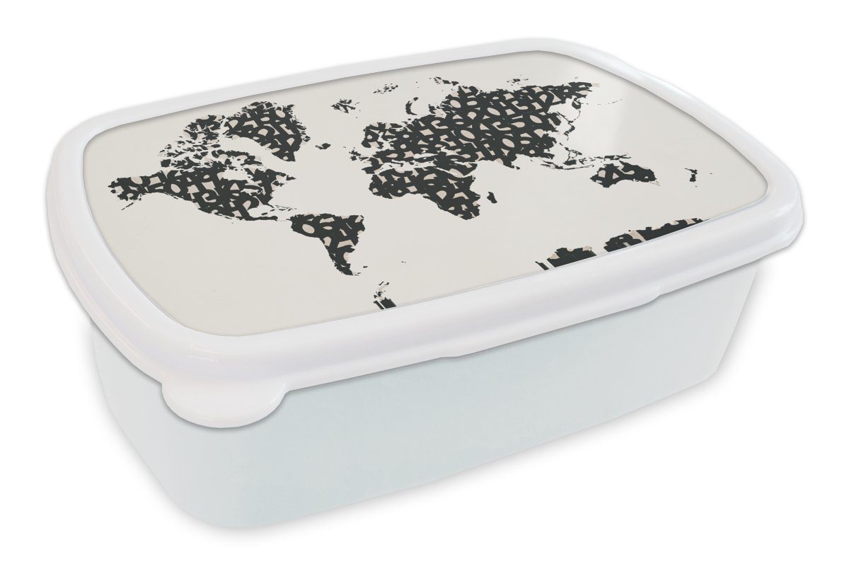 MuchoWow Lunchbox Weltkarte - Zahlen - Weiß, Kunststoff, (2-tlg), Brotbox für Kinder und Erwachsene, Brotdose, für Jungs und Mädchen | Lunchboxen