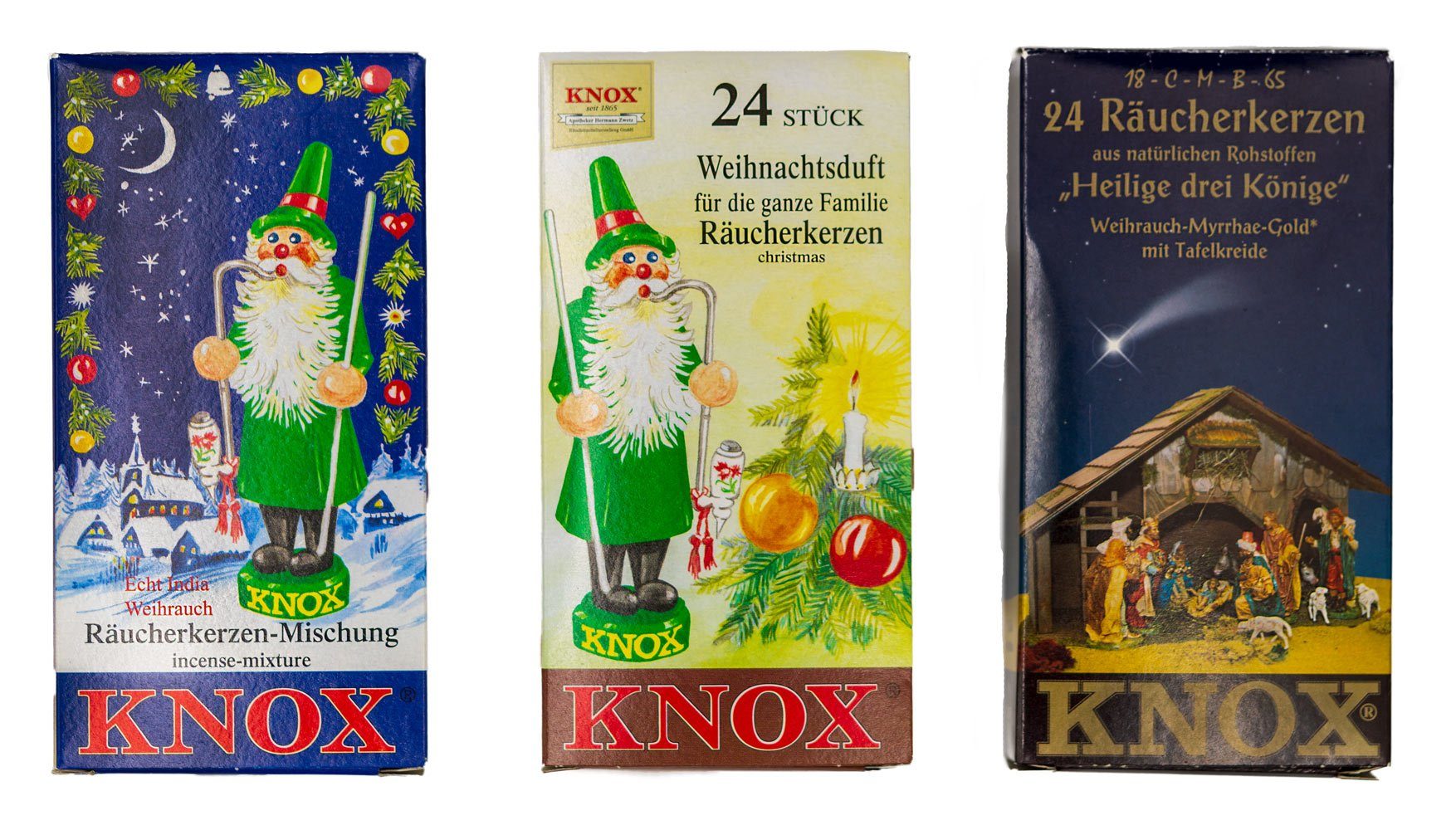 KNOX Duftkerze 3er Weihnacht Set: Tannenduft / Weihrauch-Myrrhe / Weihrauch günstig online kaufen