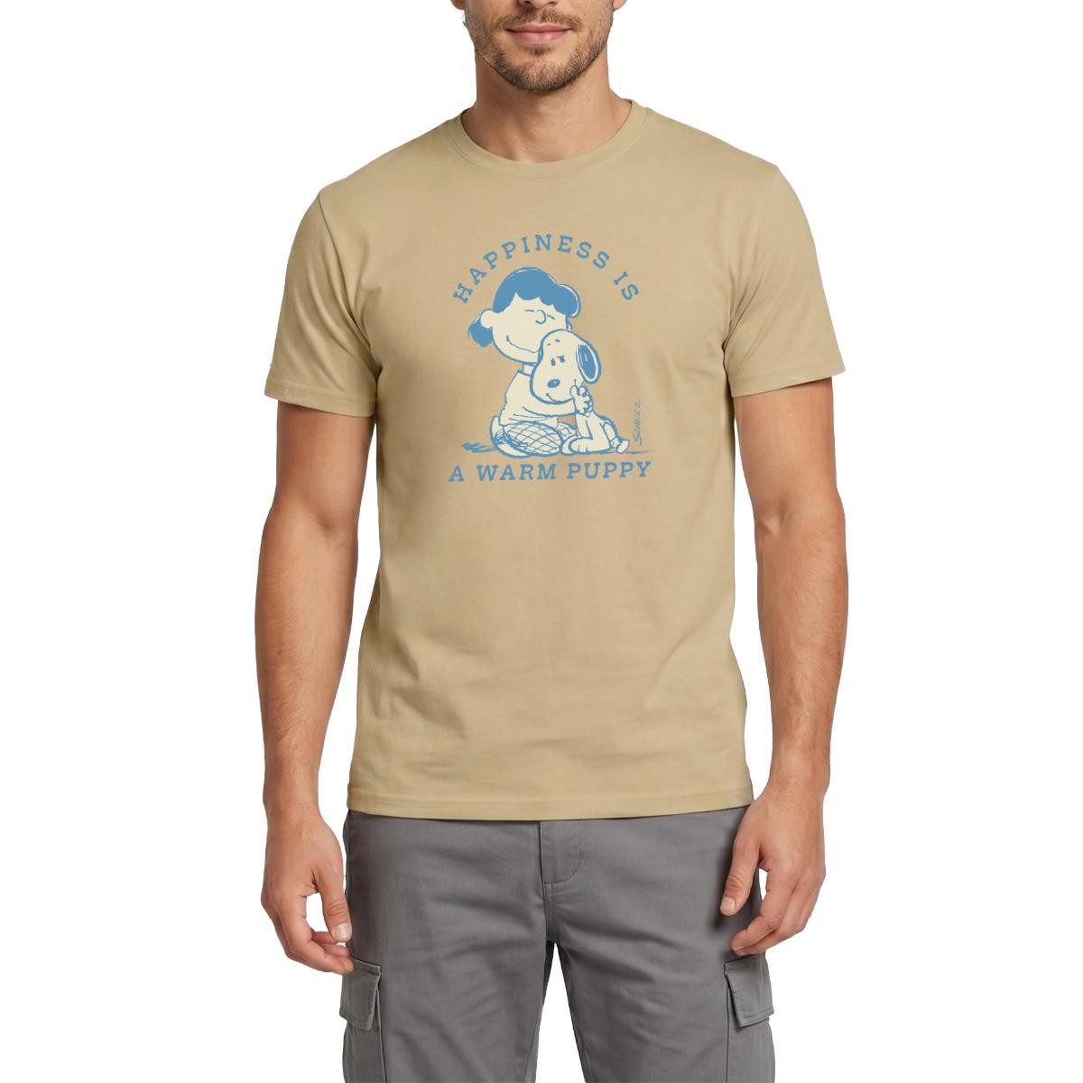 Spreadshirt T-Shirt Peanuts Happiness Is A Warm Puppy Snoopy Und Lucy Männer T-Shirt (1-tlg)