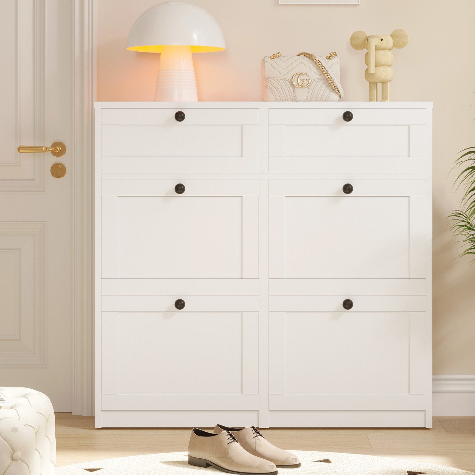 VOWNER Schuhschrank mit 4 Klappen, einstellbarer Schuhregal, schmaler Weiß – Bild 4 von 5
