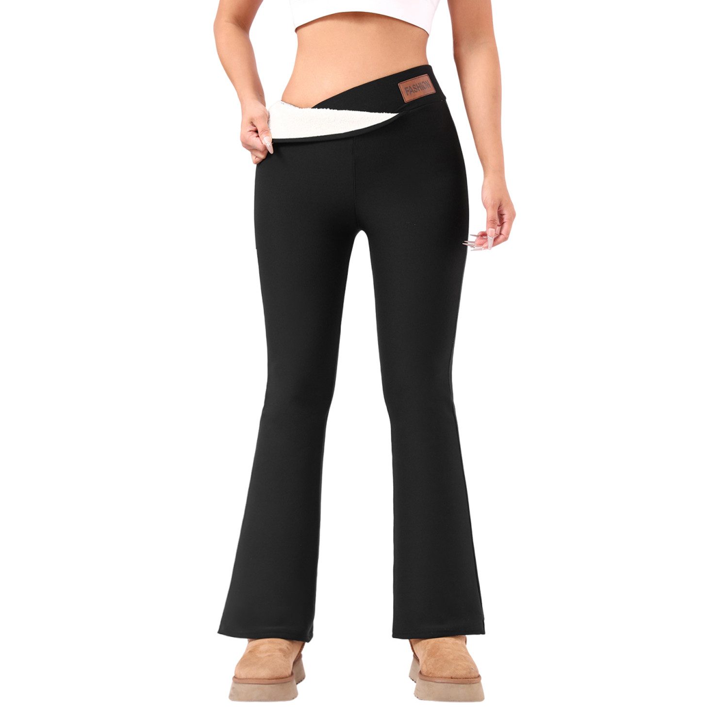 Refttenw Schlaghose bequeme Gefütterte Thermoleggings High Waist Jogginghose mit Bauchkontrolle