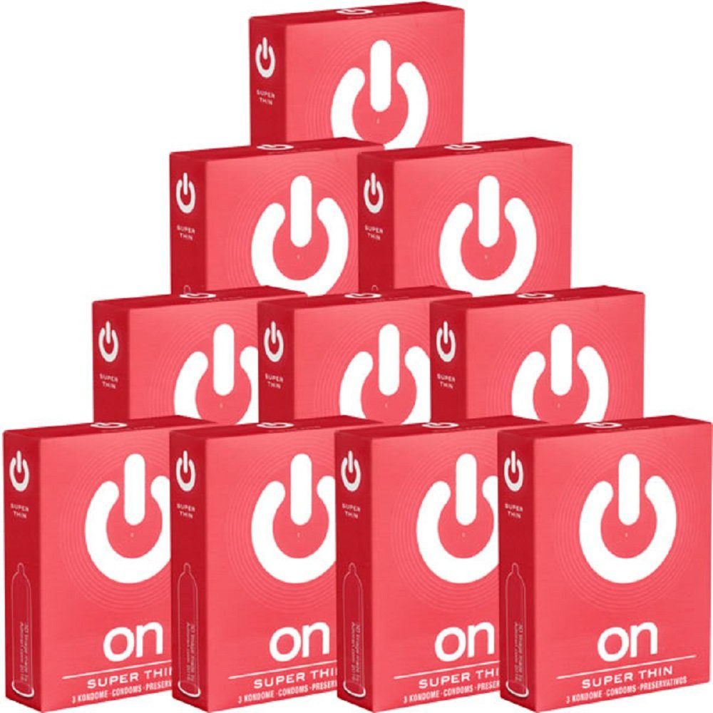 ON Condoms Kondome Super Thin 10 Packungen mit je 3 Kondomen, insgesamt, 30 St., dünne Kondome für mehr Gefühl