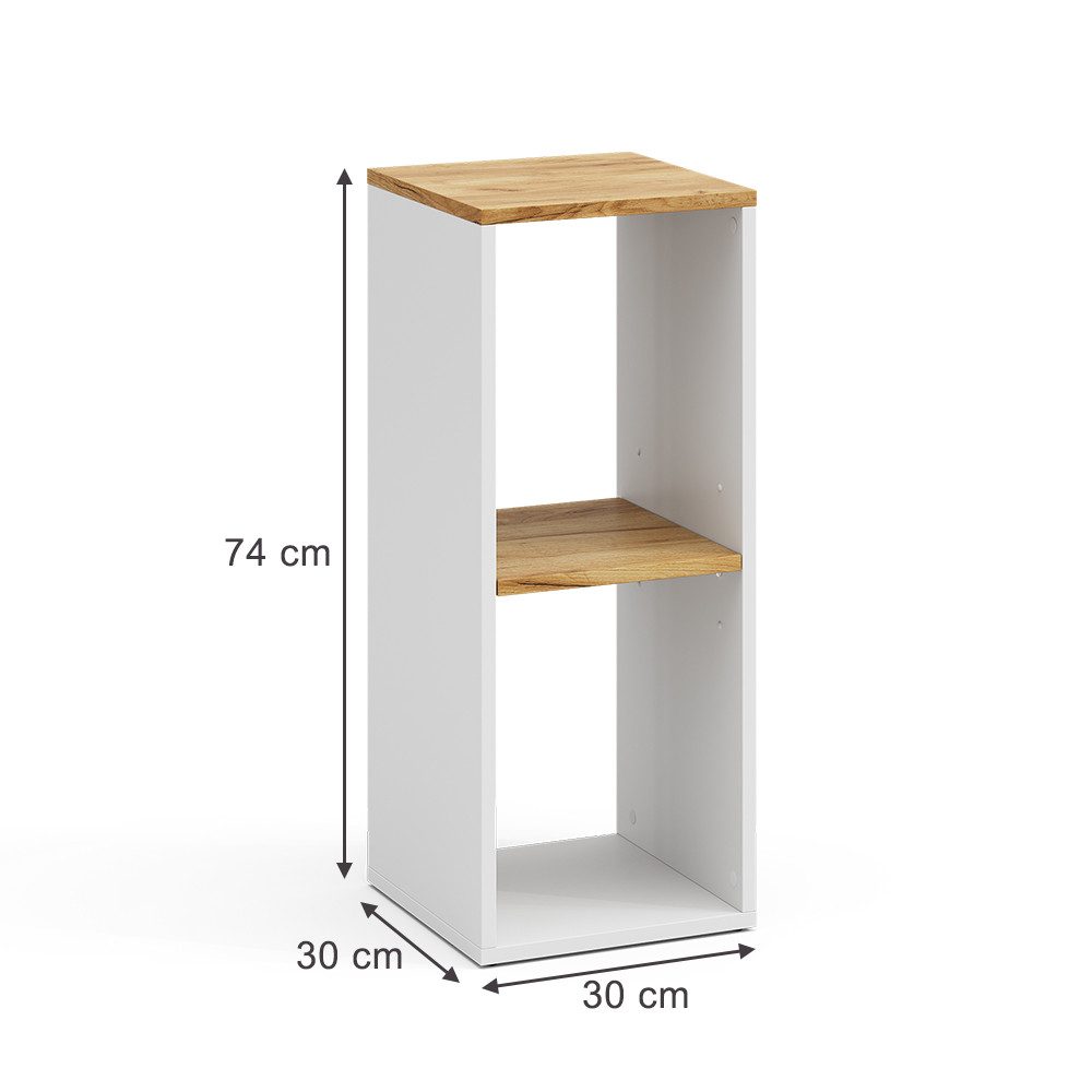 Vicco Bücherregal Tomy, Weiß/Goldkraft Eiche, 30 x 74 cm mit 2 offenen Fächern, 1-tlg.