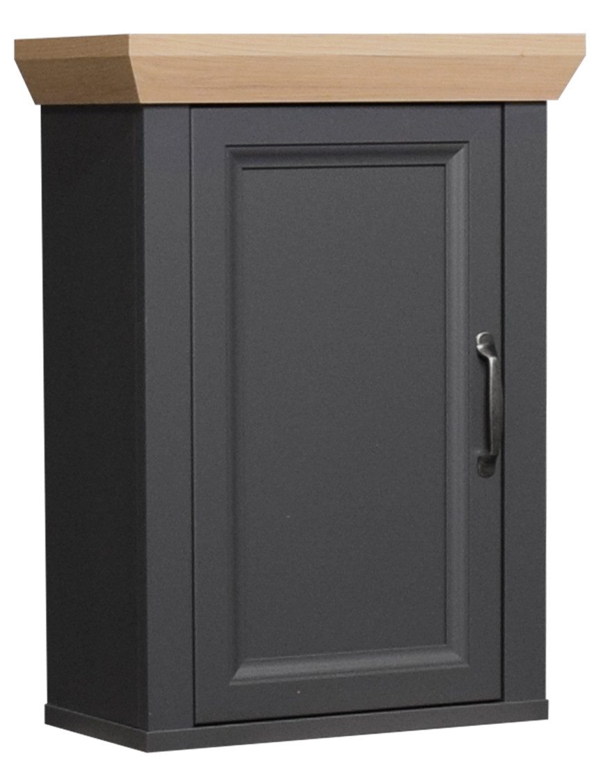 möbelando Hängeschrank Marilin Hängeschrank im modernen Landhausstil aus Spanplatte in Anthrazit matt Lack, Absetzung in Asteiche Nachbildung mit 1 Holztür und 2 Einlegeböden. Breite 45 cm, Höhe 63 cm, Tiefe 25 cm