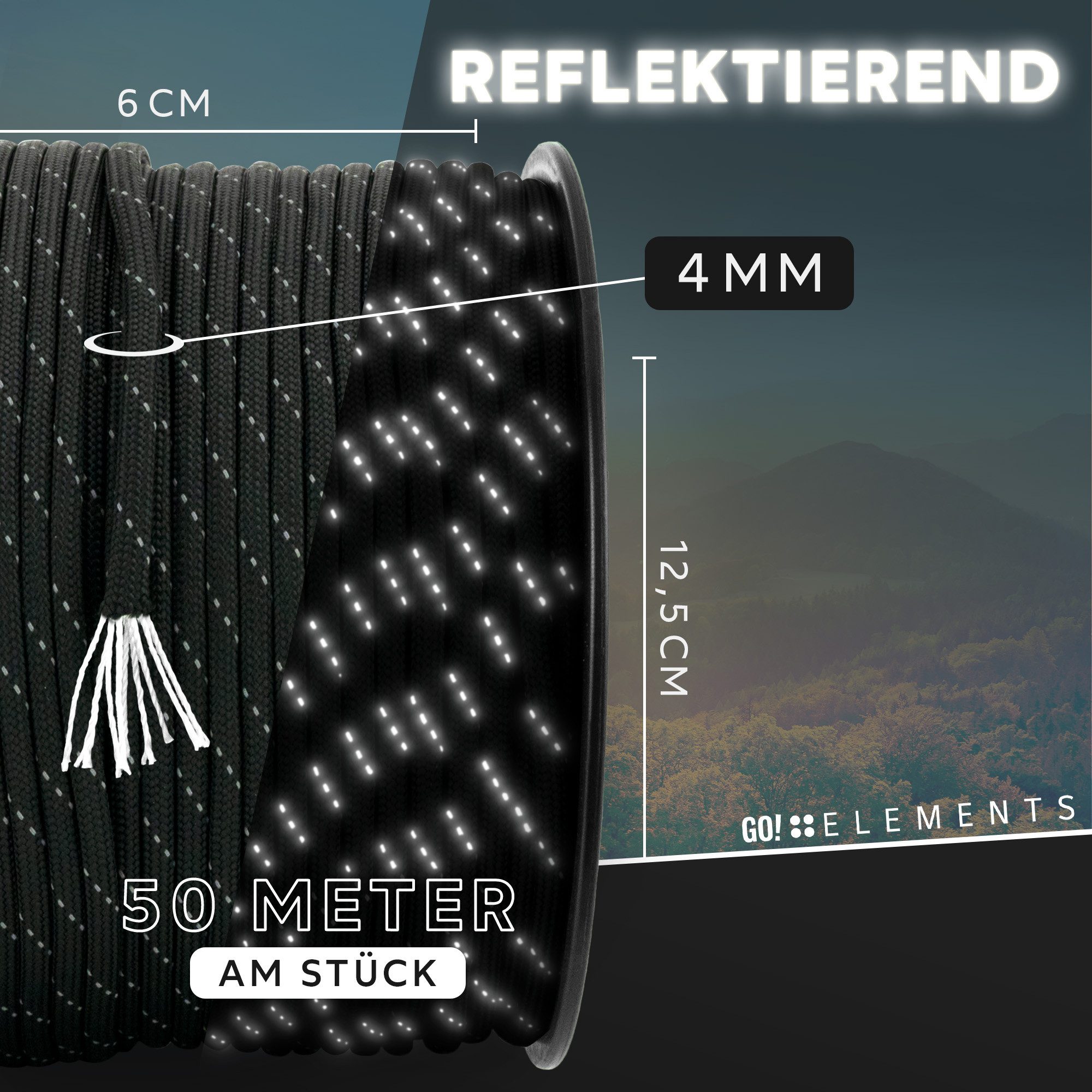 GO!elements Paracord 550 - 4mm Abspannleine, Paracord 550 aus reißfester Nylonschnur