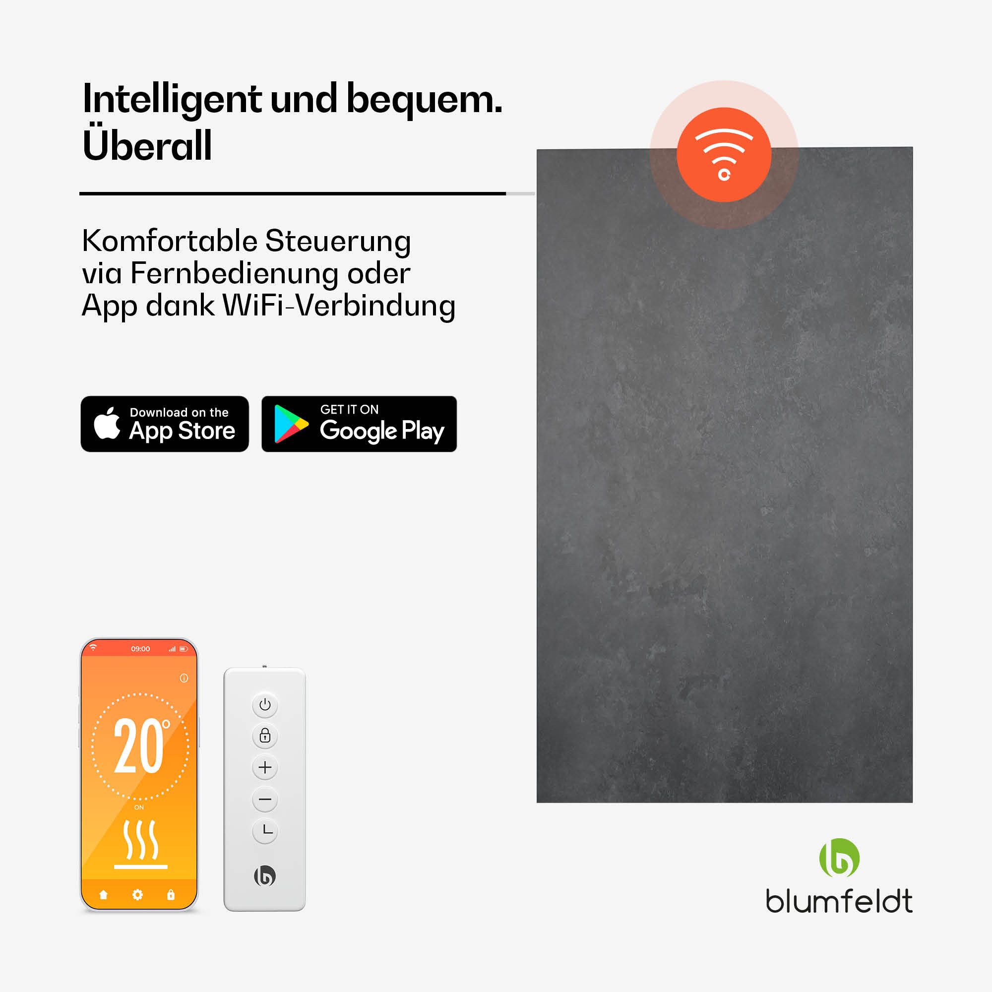 blumfeldt Infrarotheizung HeatSquare, elektrische Heizkörper Thermostat Timer App 700 W