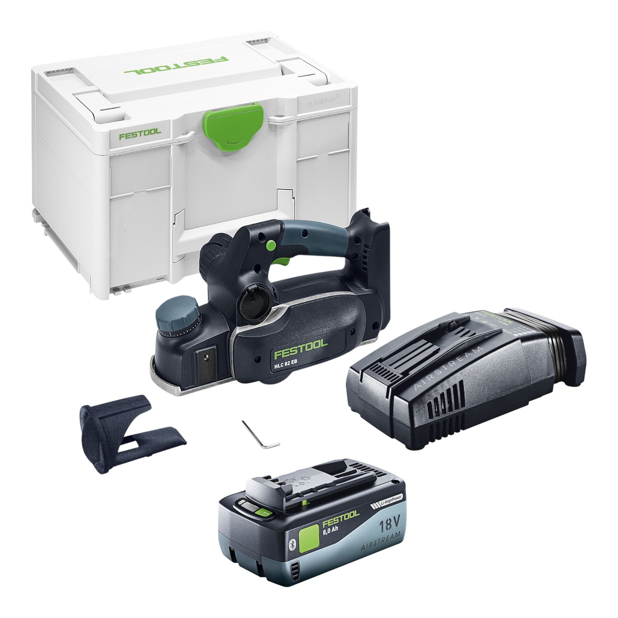 FESTOOL Elektrohobel HLC 82 EB-Basic 18 V 82mm + 1x Akku 8,0Ah + Ladegerät + Systainer
