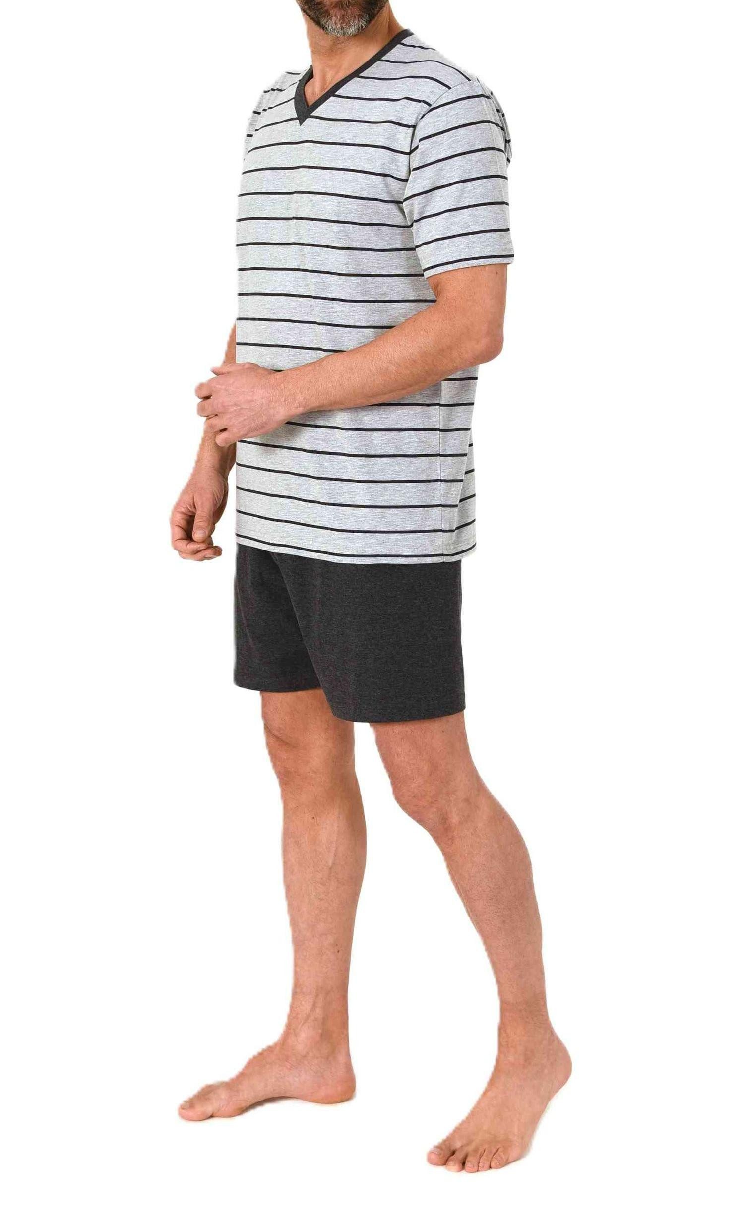 Normann Pyjama Normann Herren kurzarm Schlafanzug Shorty Pyjama in Streifen günstig online kaufen