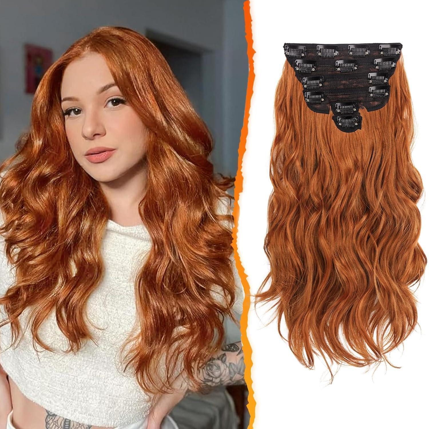 LuxusKollektion Kunsthaar-Extension Haarverlängerungen Clip In Haarteile Frauen 6Pcs 40 cm Ingwer Kupfer