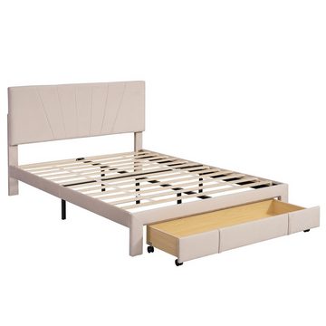 WISHDOR Polsterbett Doppelbett Bett Holzbett mit Bettgestell ohne Matratze 140*200 cm (mit Lattenrost mit Bettstauraum Aufbewahrung Funktion), für Erwachsenen Jugendliche