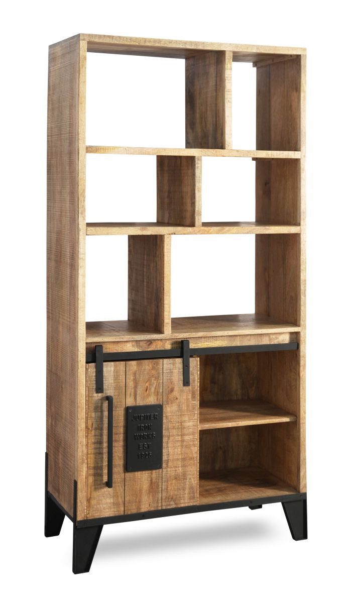 WOLF MÖBEL Ablageregal SLIDE Regal Mangoholz massiv mit 1 Holzschiebetür & 6 Ablagen, 88 x 40 x 181, SLIDE Regal Mangoholz massiv mit 1 Holzschiebetür & 6 Ablagen