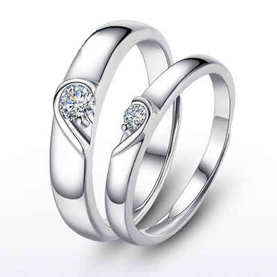 AquaBreeze Trauring Paar Ring 925 Silber Partnerring Eheringe (Hochzeit Verlobung für Männer und Frauen, 2-tlg), Einstellbare Größe