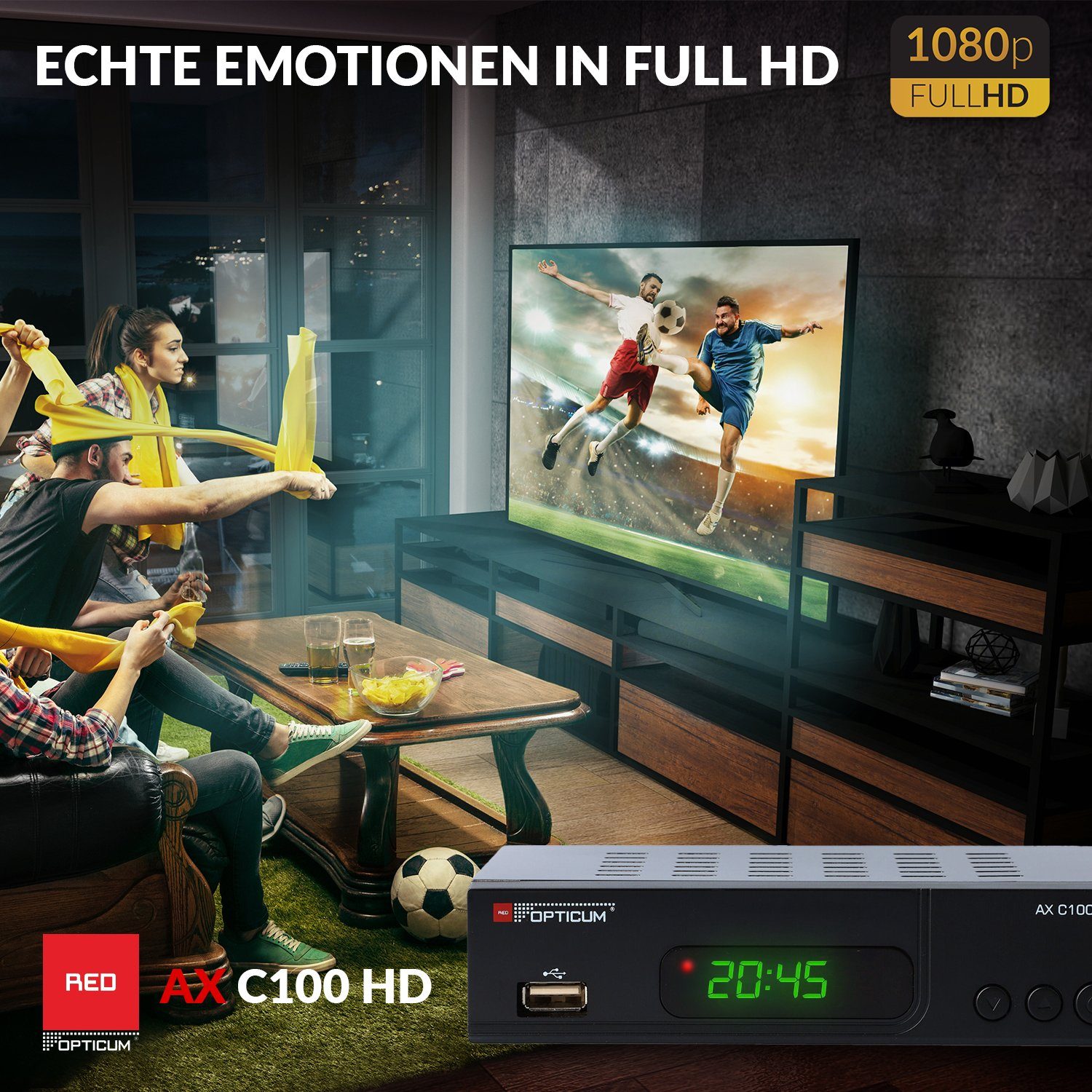 C100 DVB-C Coaxial Kabel-Receiver Kabelfernsehen) Full mit schwarz Receiver HD HD Aufnahmefunktion USB, SCART, (EPG, OPTICUM AX HDMI, für Audio, Receiver RED