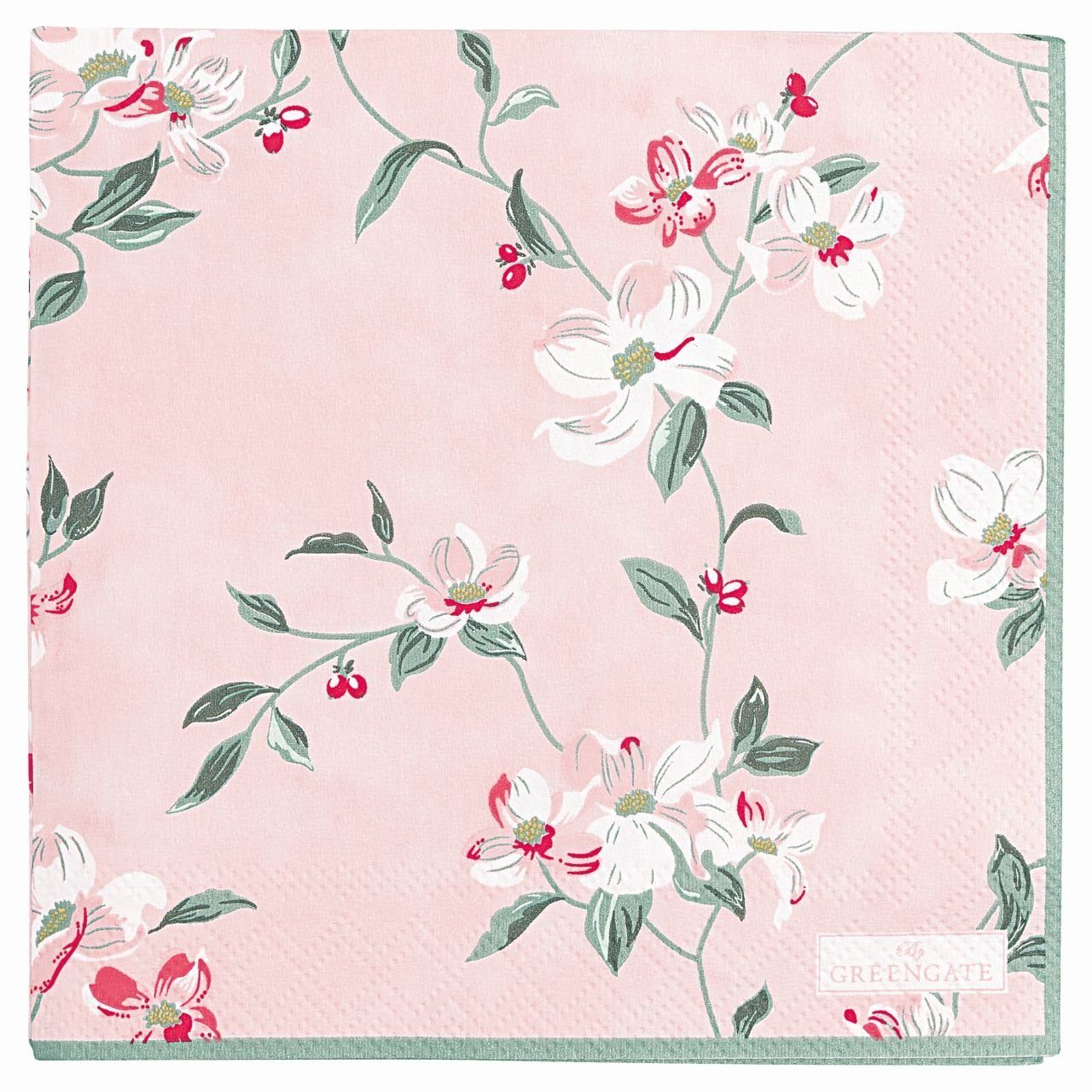 Greengate Papierserviette Jolie klein rosa 25x25 rosafarben Blumen Blumenranken